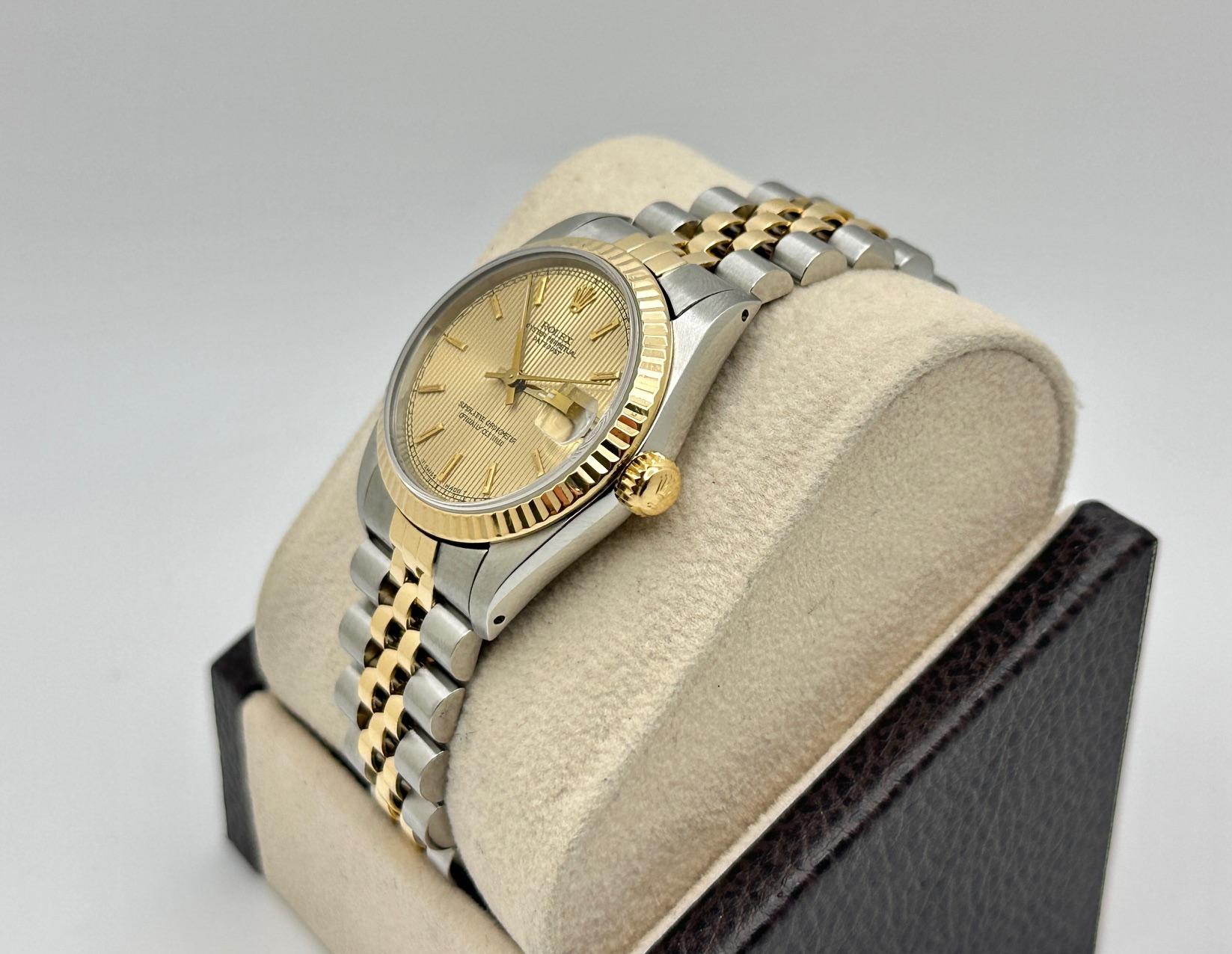 De las mujeres Rolex Datejust Midsize 68273 31mm Esfera Tapiz Champán Oro Amarillo 18k Acero en venta