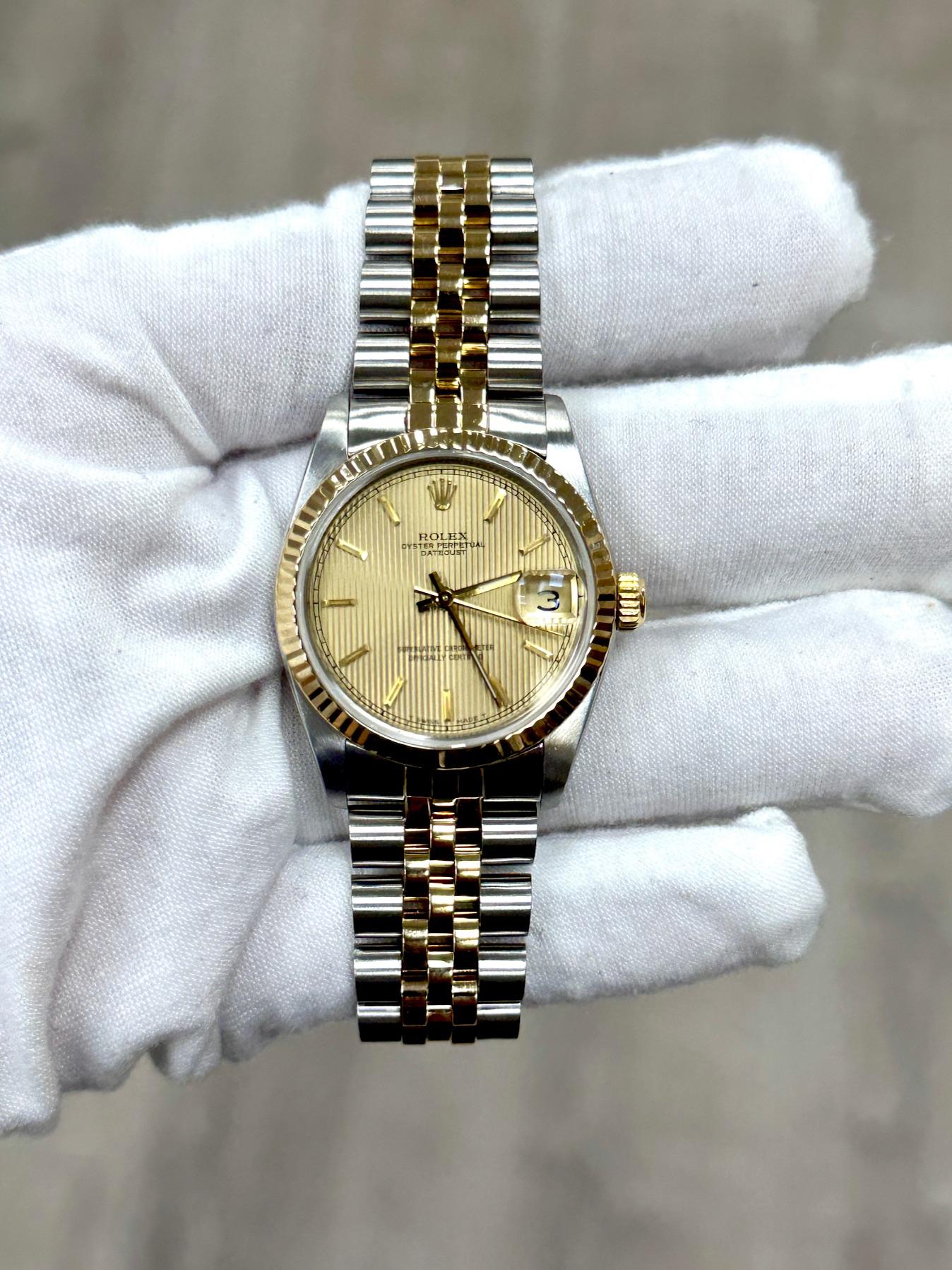 Rolex Datejust Midsize 68273 31mm Esfera Tapiz Champán Oro Amarillo 18k Acero en venta 4
