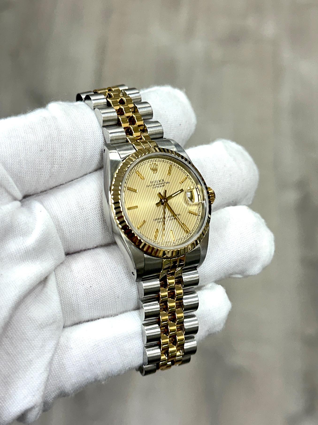 Rolex Datejust Midsize 68273 31mm Esfera Tapiz Champán Oro Amarillo 18k Acero en venta 5