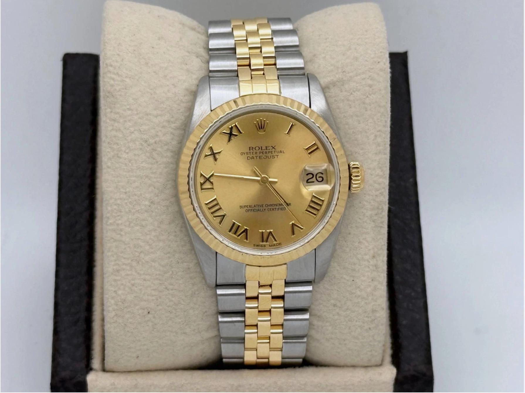 Rolex Datejust Midsize 68273 Quadrante Romano Champagne Oro Giallo 18k Acciaio 31mm In condizioni ottime in vendita a San Diego, CA