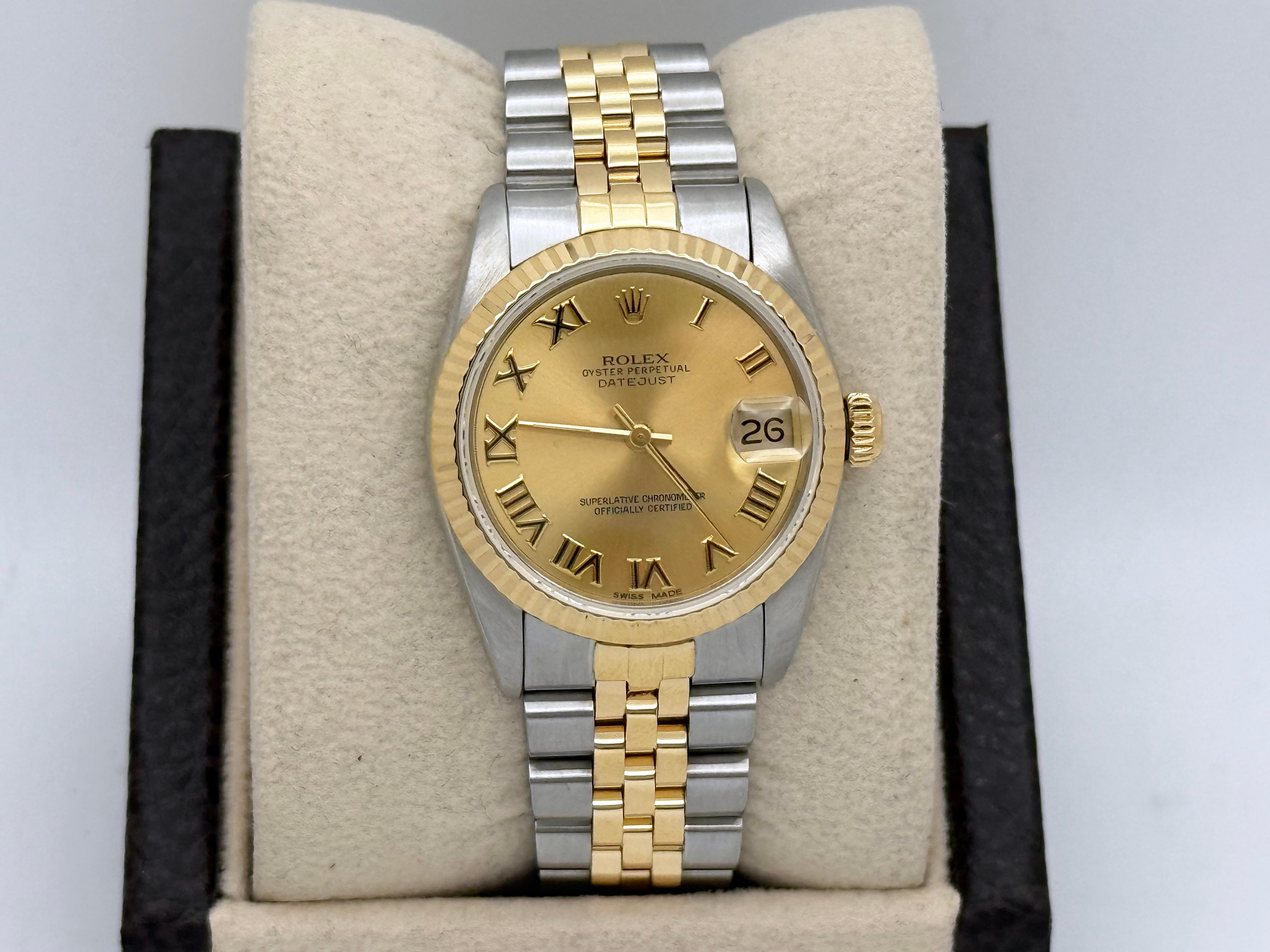Rolex Datejust Midsize 68273 Champagner römisches Zifferblatt 18k Gelbgold Stahl 31mm im Zustand „Hervorragend“ im Angebot in San Diego, CA