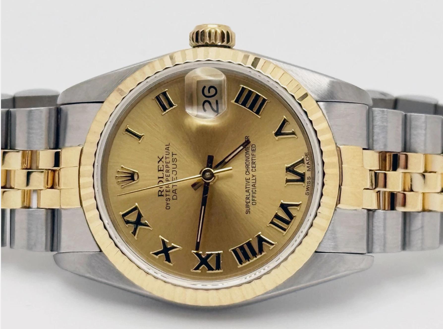 Rolex Datejust Midsize 68273 Quadrante Romano Champagne Oro Giallo 18k Acciaio 31mm in vendita 1
