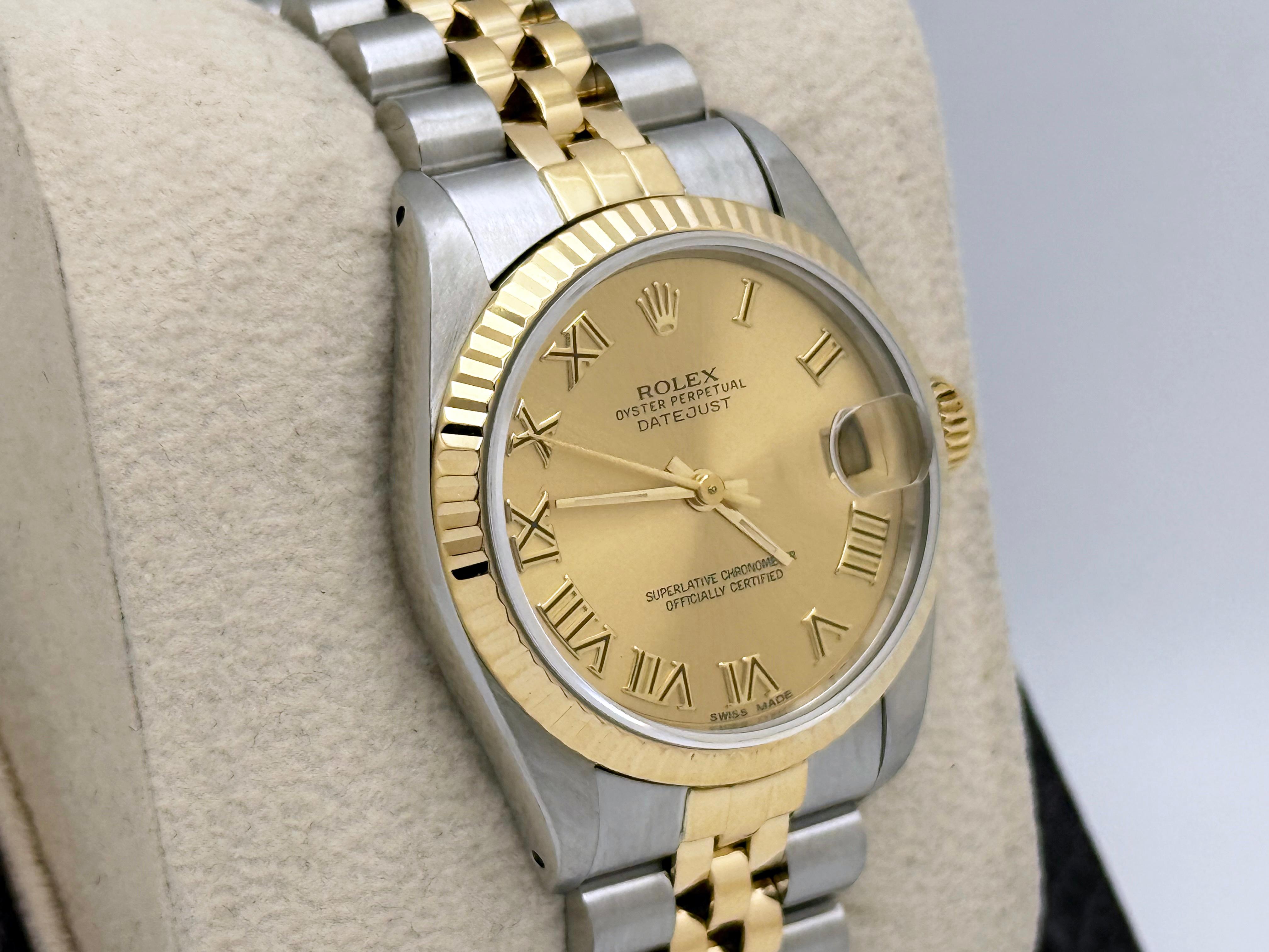 Rolex Datejust Midsize 68273 Champagner römisches Zifferblatt 18k Gelbgold Stahl 31mm im Angebot 1