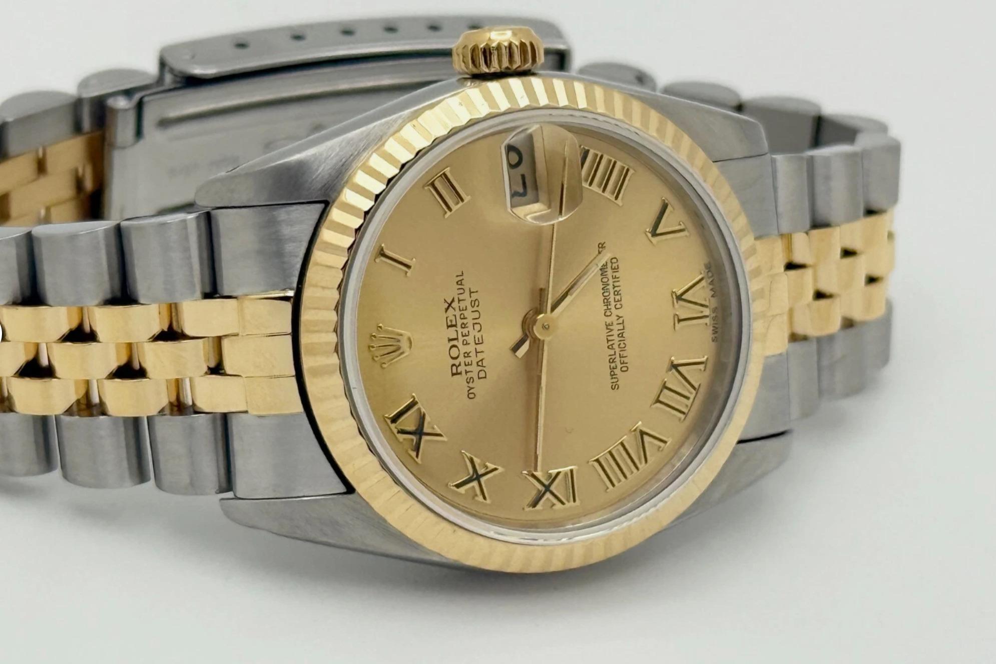Rolex Datejust Midsize 68273 Quadrante Romano Champagne Oro Giallo 18k Acciaio 31mm in vendita 2