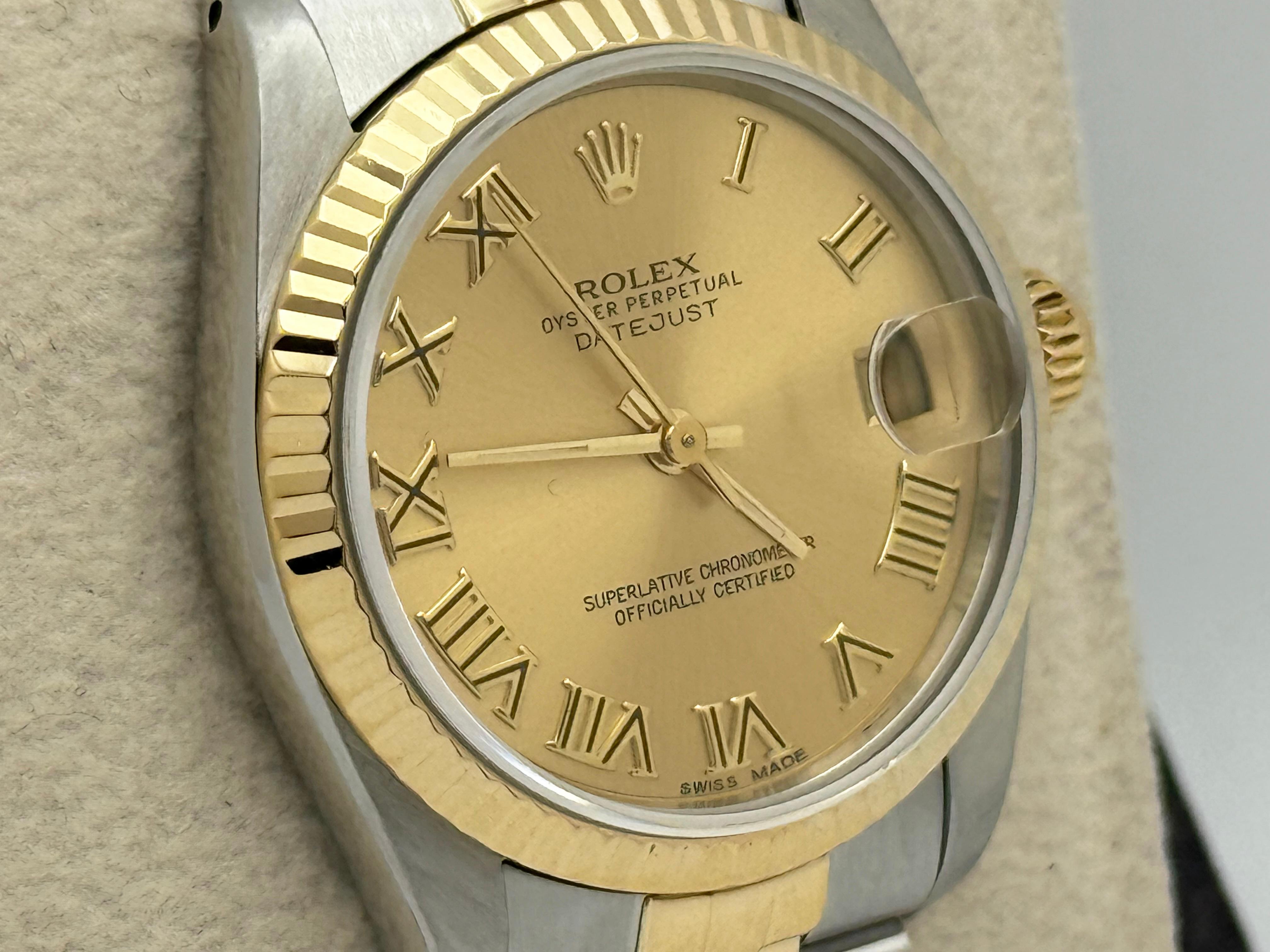 Rolex Datejust Midsize 68273 Champagner römisches Zifferblatt 18k Gelbgold Stahl 31mm im Angebot 2