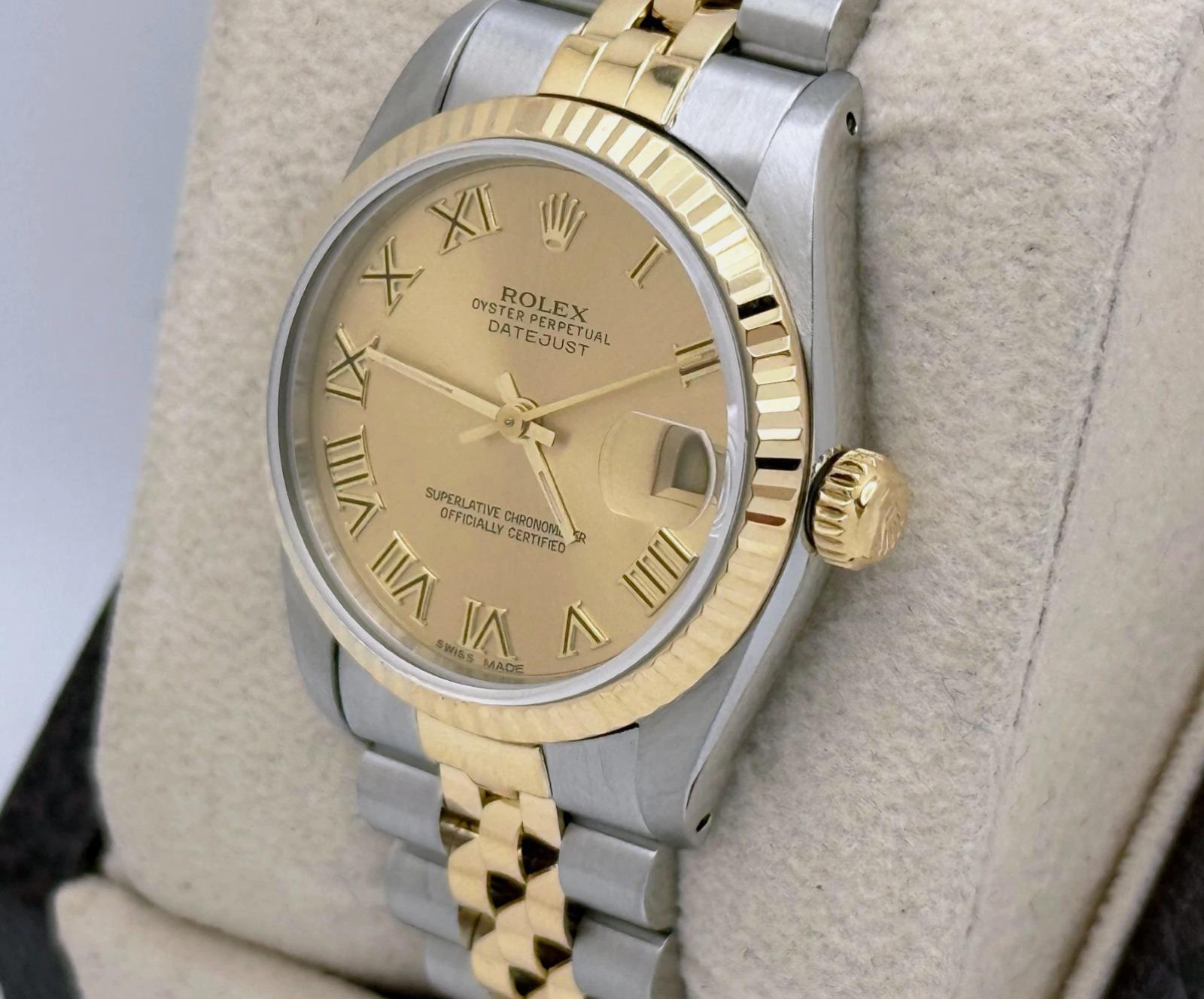Rolex Datejust Midsize 68273 Quadrante Romano Champagne Oro Giallo 18k Acciaio 31mm in vendita 3