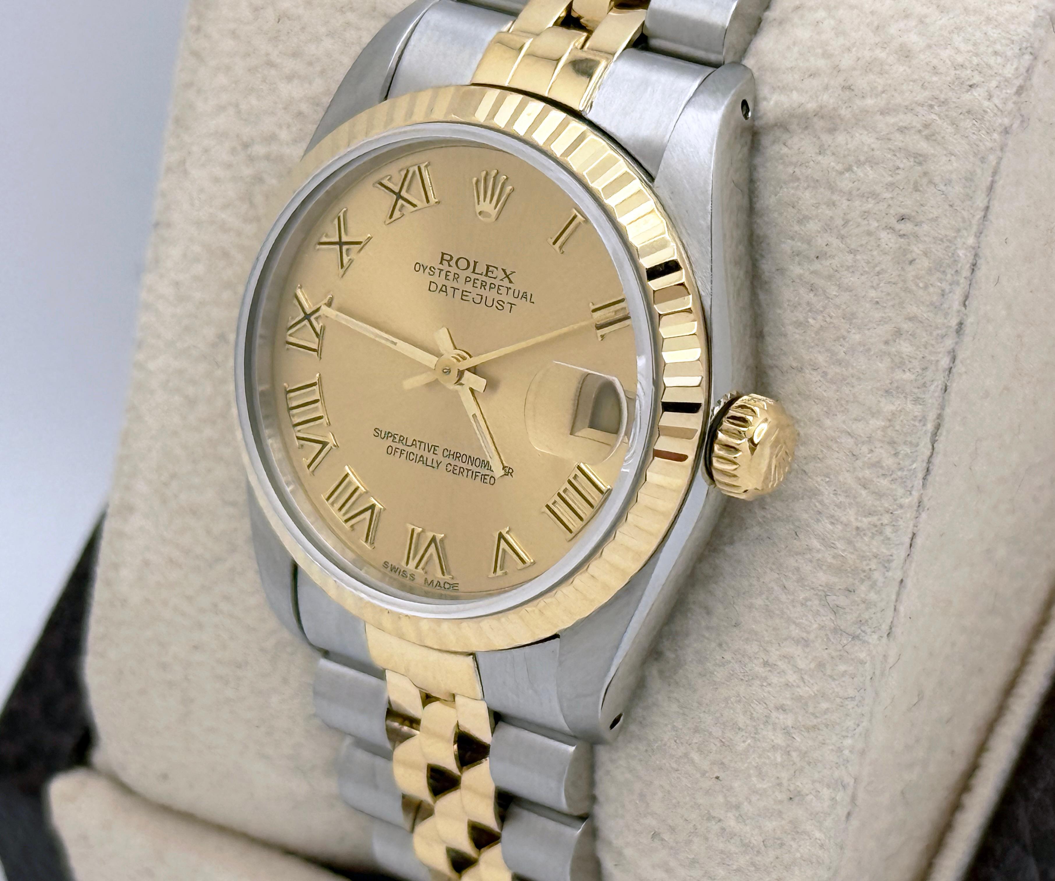 Rolex Datejust Midsize 68273 Champagner römisches Zifferblatt 18k Gelbgold Stahl 31mm im Angebot 3