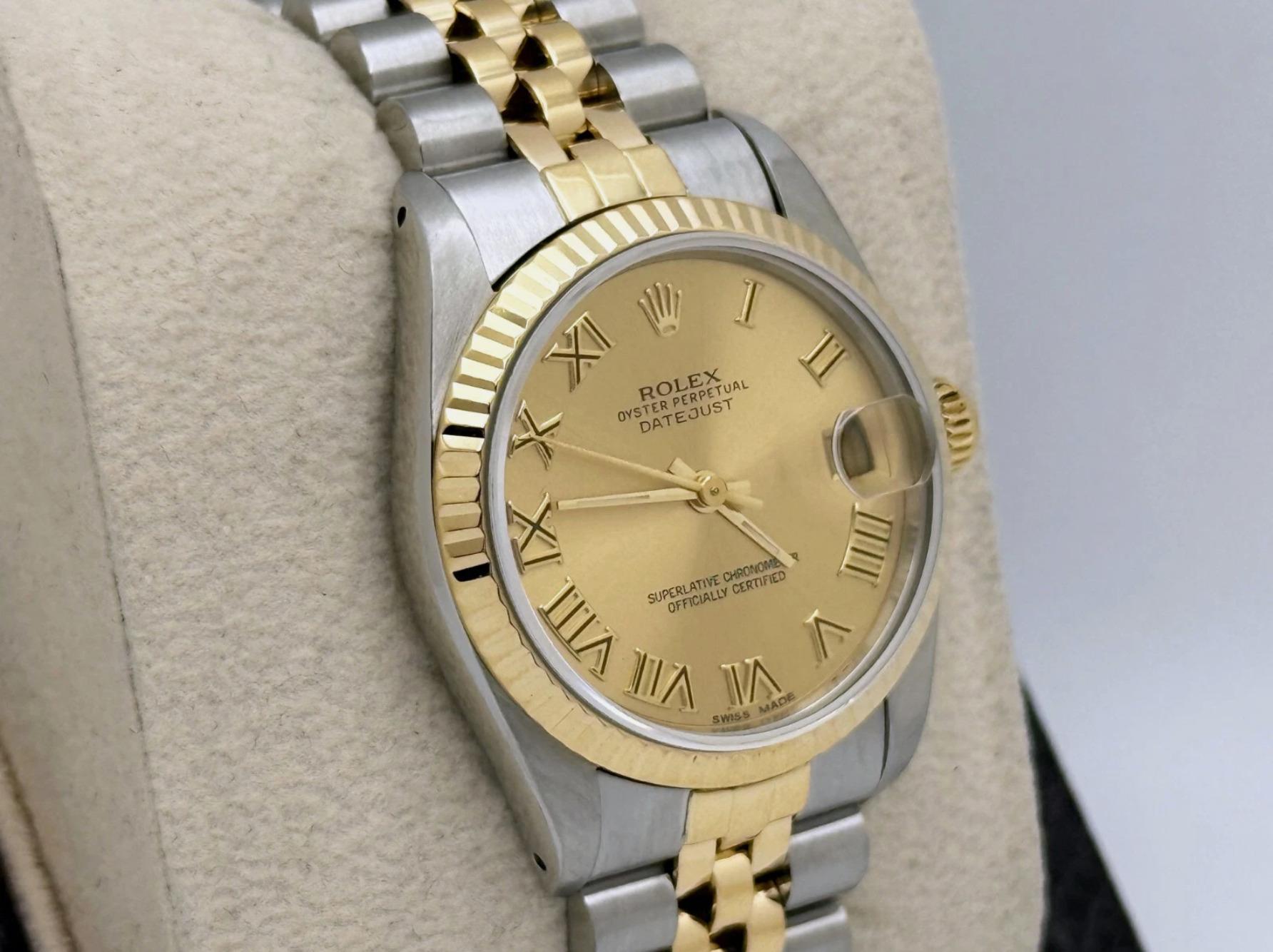 Rolex Datejust Midsize 68273 Quadrante Romano Champagne Oro Giallo 18k Acciaio 31mm in vendita 4