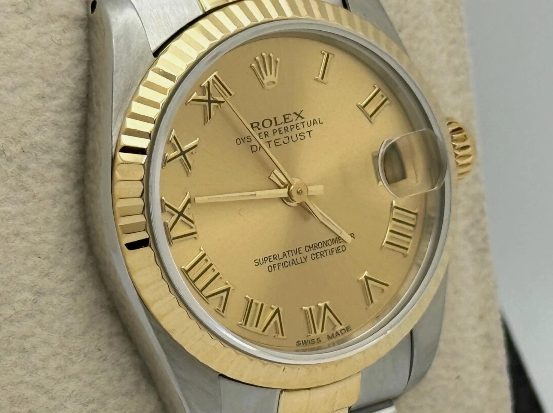Rolex Datejust Midsize 68273 Quadrante Romano Champagne Oro Giallo 18k Acciaio 31mm in vendita 5