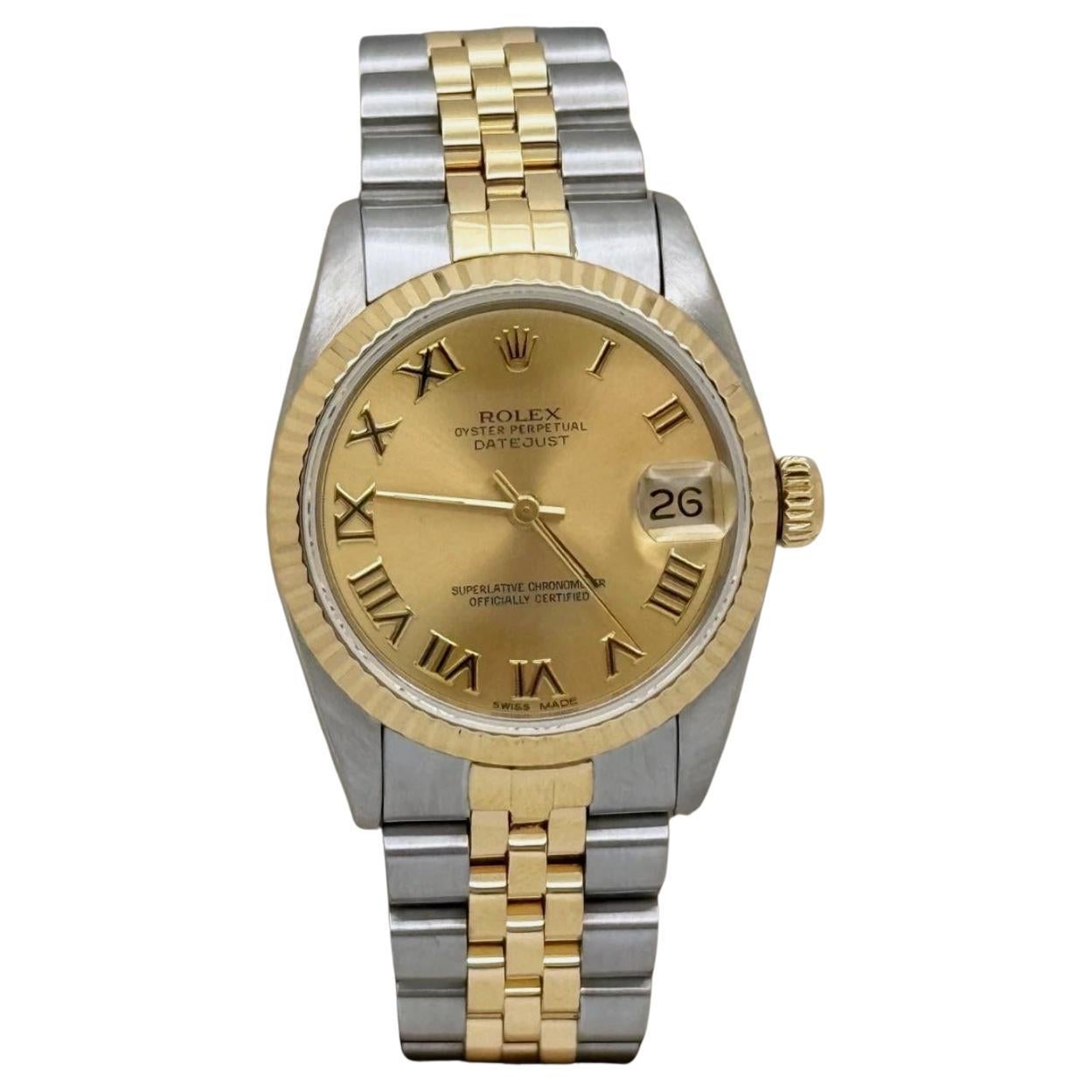 Rolex Datejust Midsize 68273 Quadrante Romano Champagne Oro Giallo 18k Acciaio 31mm in vendita