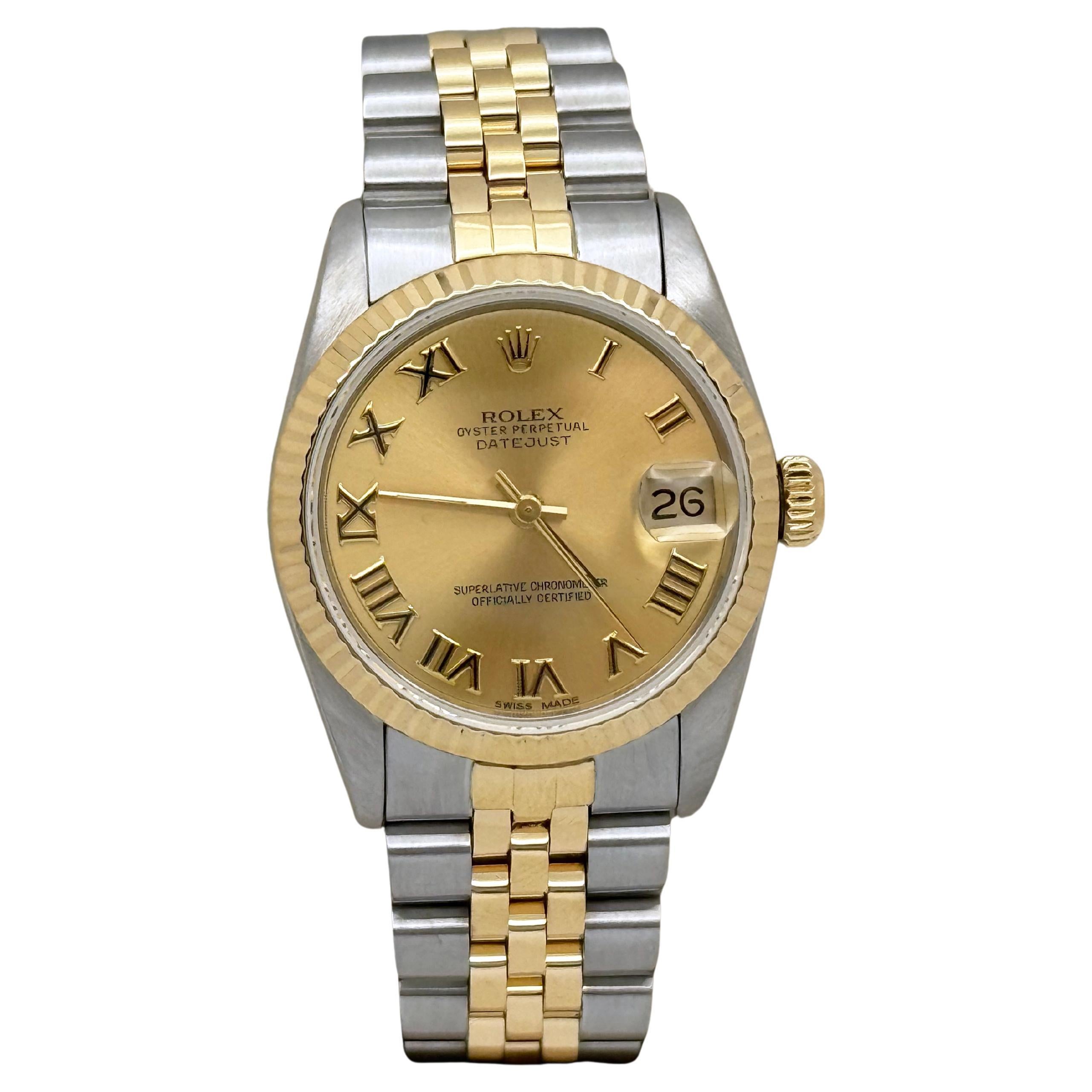 Rolex Datejust Midsize 68273 Quadrante Romano Champagne Oro Giallo 18k Acciaio 31mm