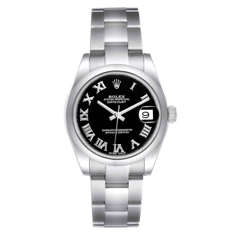 Rolex Datejust Midsize Black Dial Steel Ladies Watch 178240. Officially certified chronometer self-winding movement. Stainless steel oyster case 31.0 mm in diameter. Rolex logo on a crown. Stainless steel smooth bezel. Scratch resistant sapphire