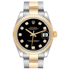 Rolex Datejust Midsize Black Diamond Dial Ladies Watch 178273 Box Papers