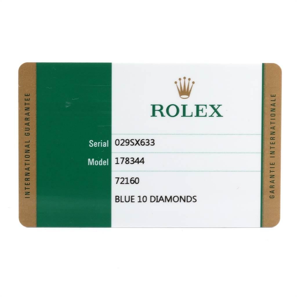 Rolex Datejust Midsize Blue Diamond Dial Ladies Watch 178344 Box Card For Sale 6