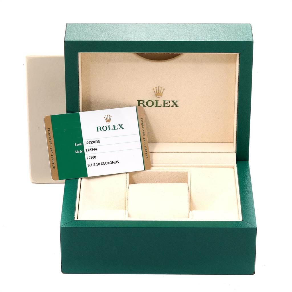 Rolex Datejust Midsize Blue Diamond Dial Ladies Watch 178344 Box Card For Sale 7