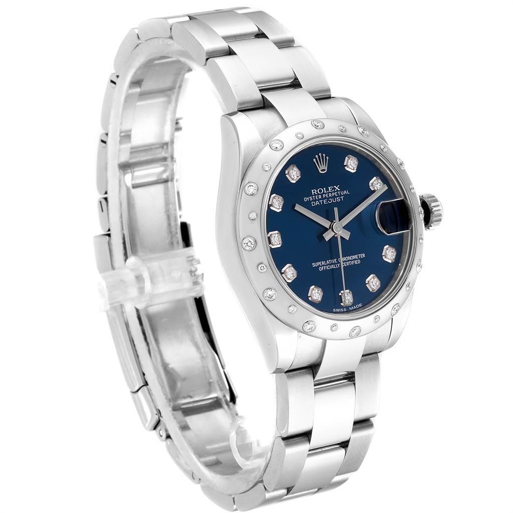Women's Rolex Datejust Midsize Blue Diamond Dial Ladies Watch 178344 Box Card For Sale