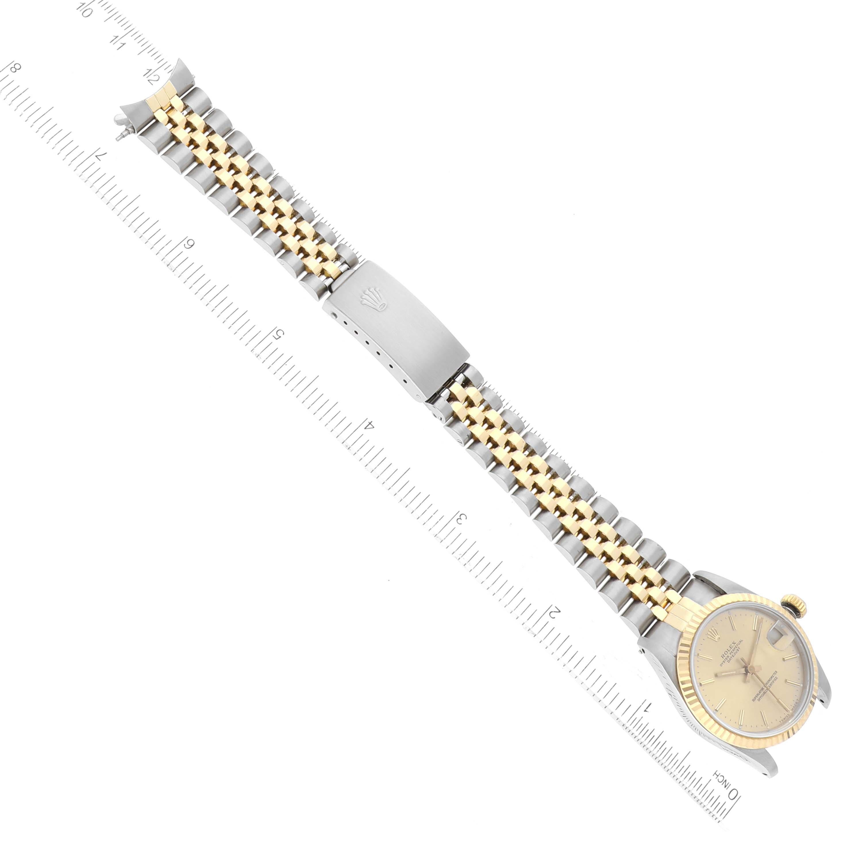Rolex Datejust Midsize Champagne Dial Steel Yellow Gold Ladies Watch 68273 For Sale 6