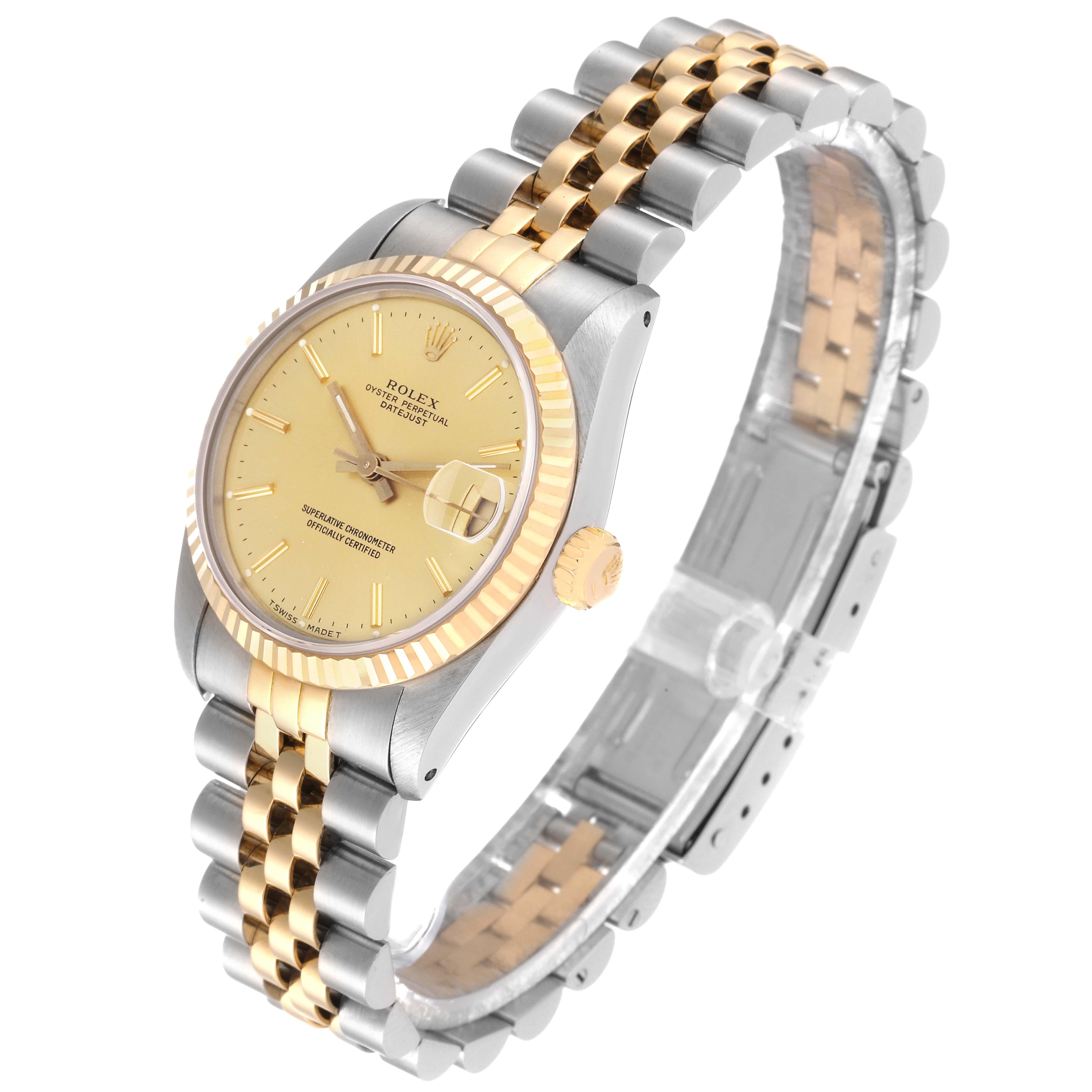 Rolex Datejust Midsize Champagne Dial Steel Yellow Gold Ladies Watch 68273 For Sale 7