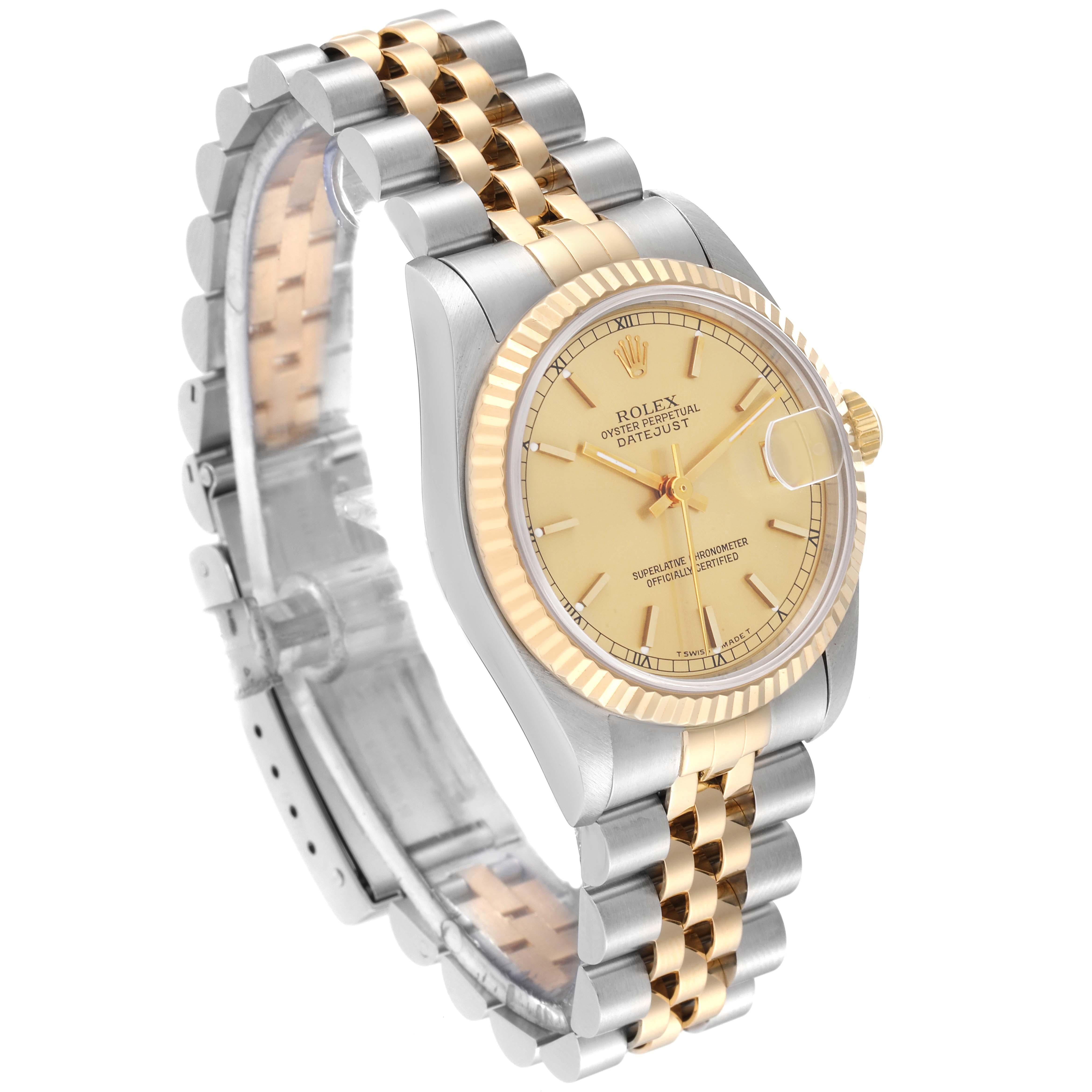 Rolex Datejust Midsize Champagne Dial Steel Yellow Gold Ladies Watch 68273 In Excellent Condition In Atlanta, GA