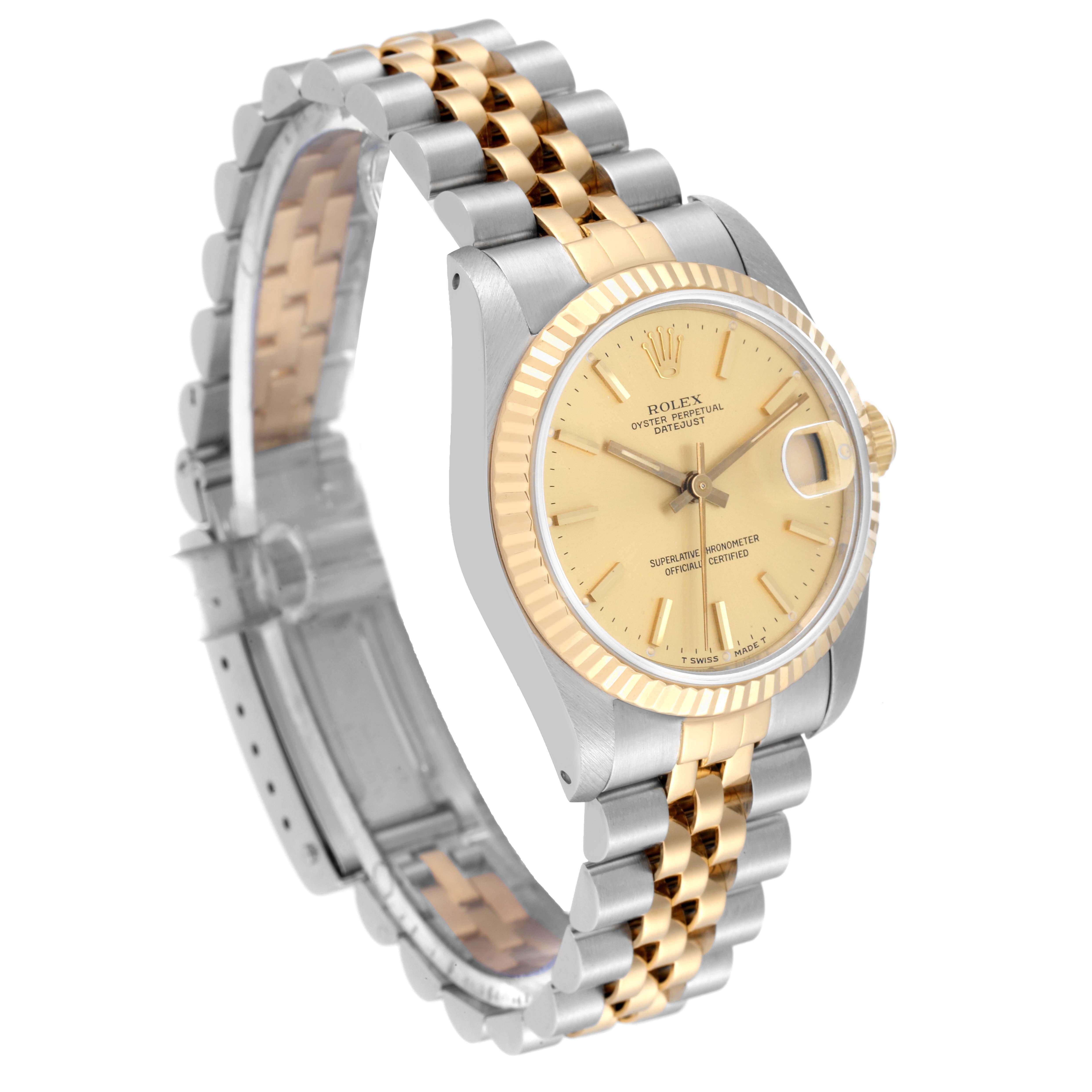 Rolex Datejust Midsize Champagne Dial Steel Yellow Gold Ladies Watch 68273 In Good Condition In Atlanta, GA