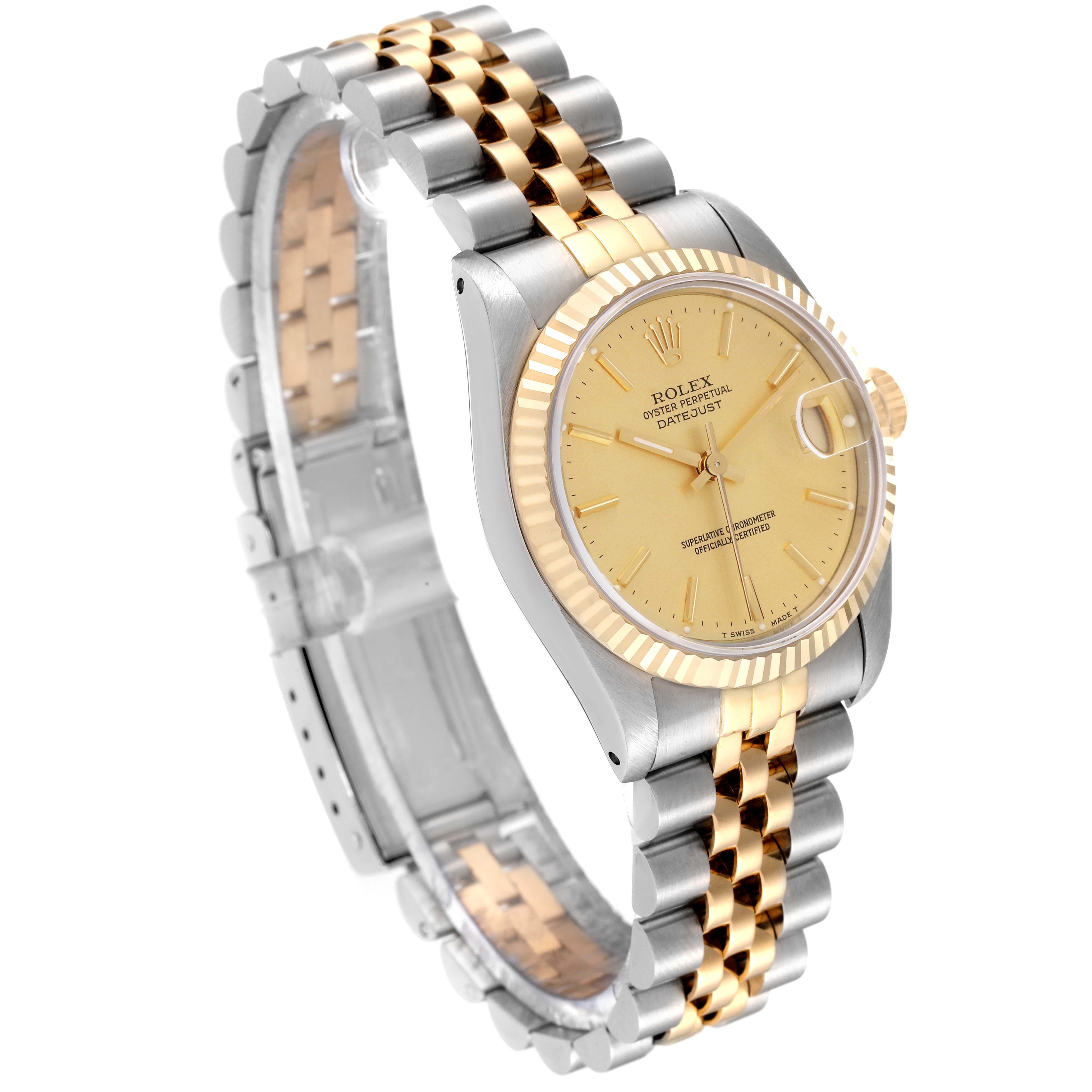Rolex Datejust Midsize Champagne Dial Steel Yellow Gold Ladies Watch 68273 In Excellent Condition For Sale In Atlanta, GA
