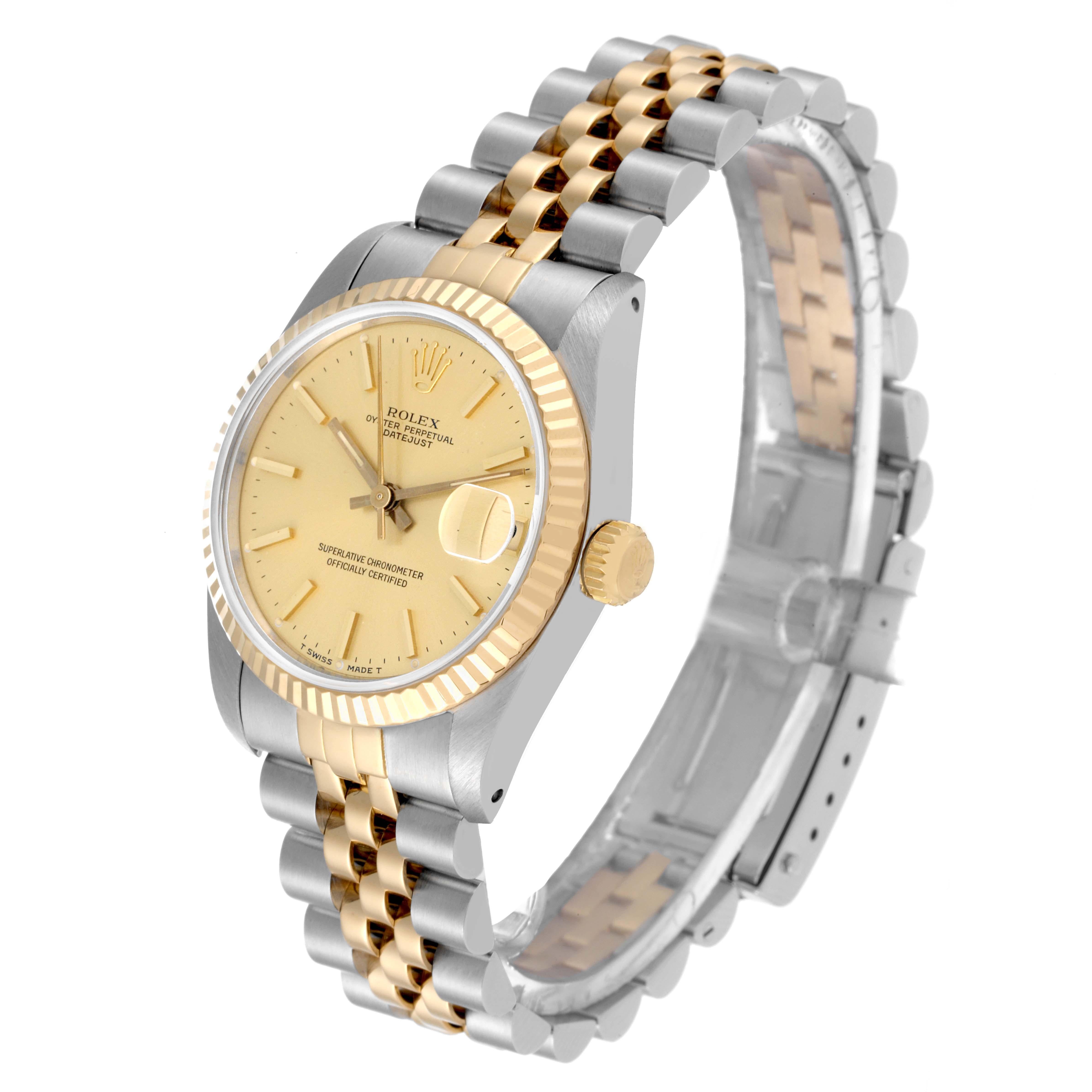 Women's Rolex Datejust Midsize Champagne Dial Steel Yellow Gold Ladies Watch 68273