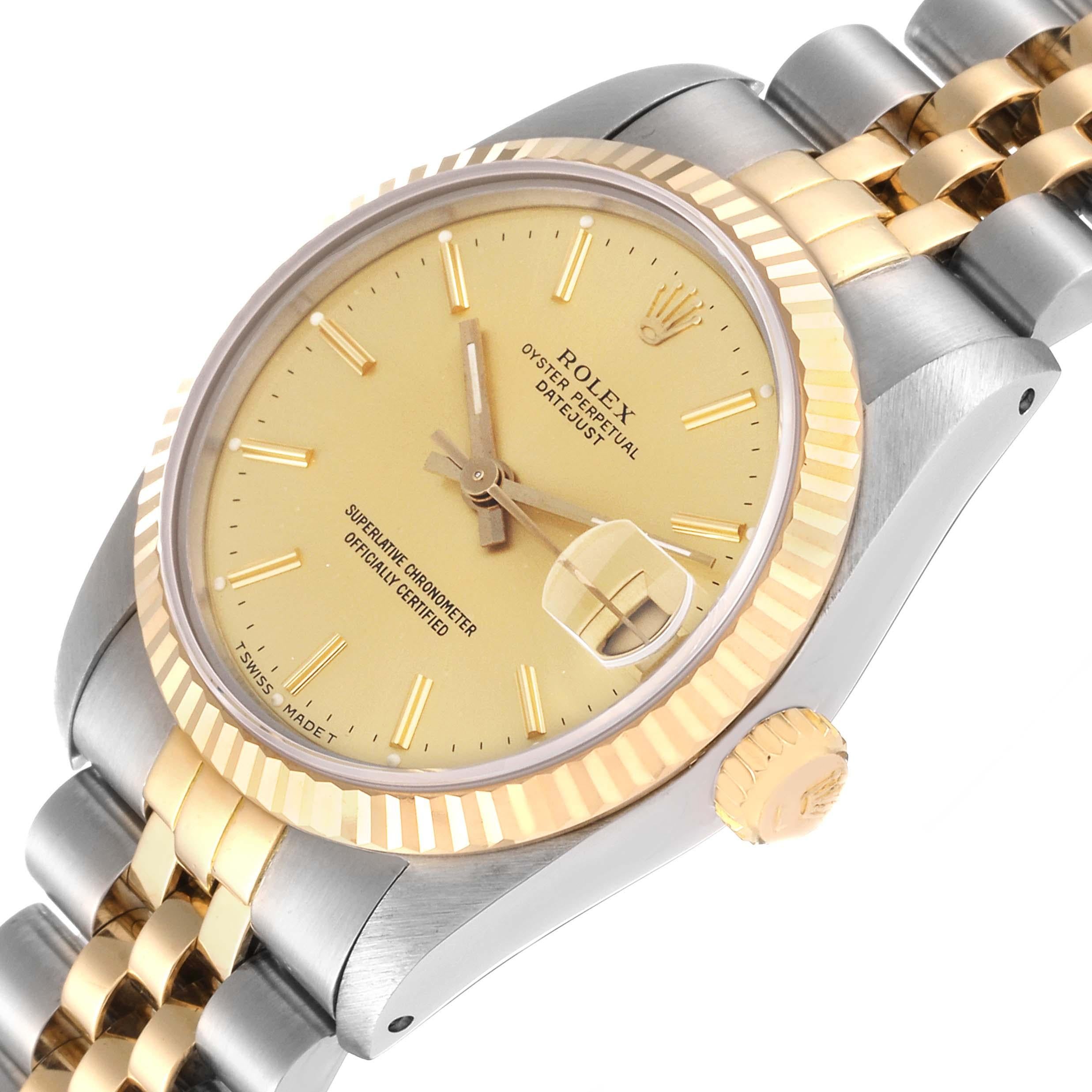 Women's Rolex Datejust Midsize Champagne Dial Steel Yellow Gold Ladies Watch 68273 For Sale