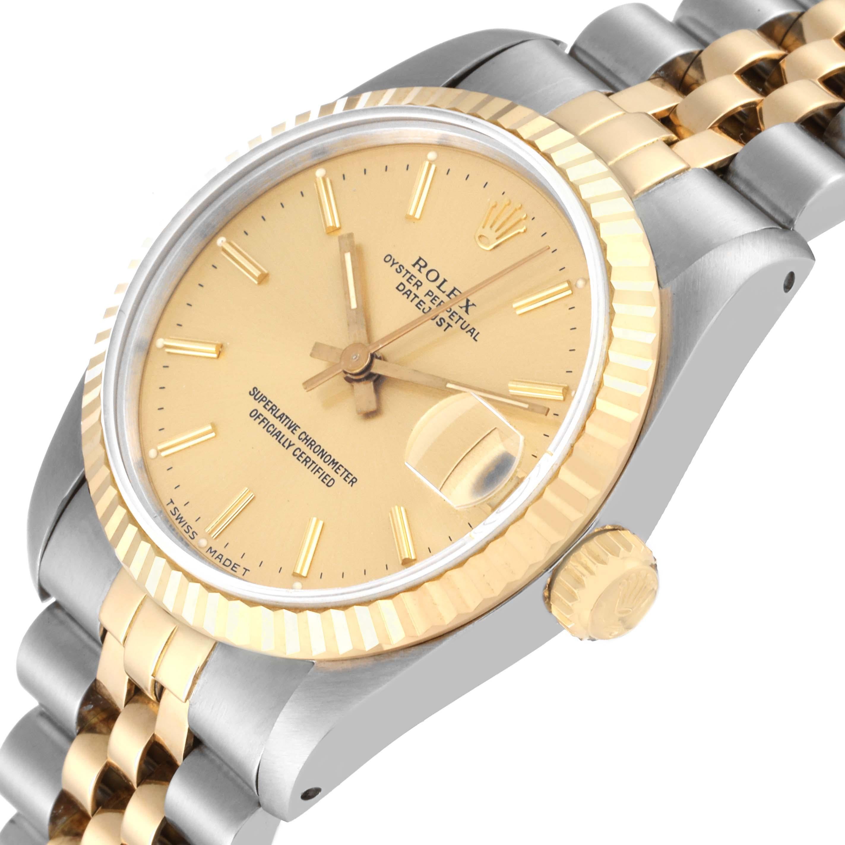 Rolex Datejust Midsize Champagne Dial Steel Yellow Gold Ladies Watch 68273 For Sale 1