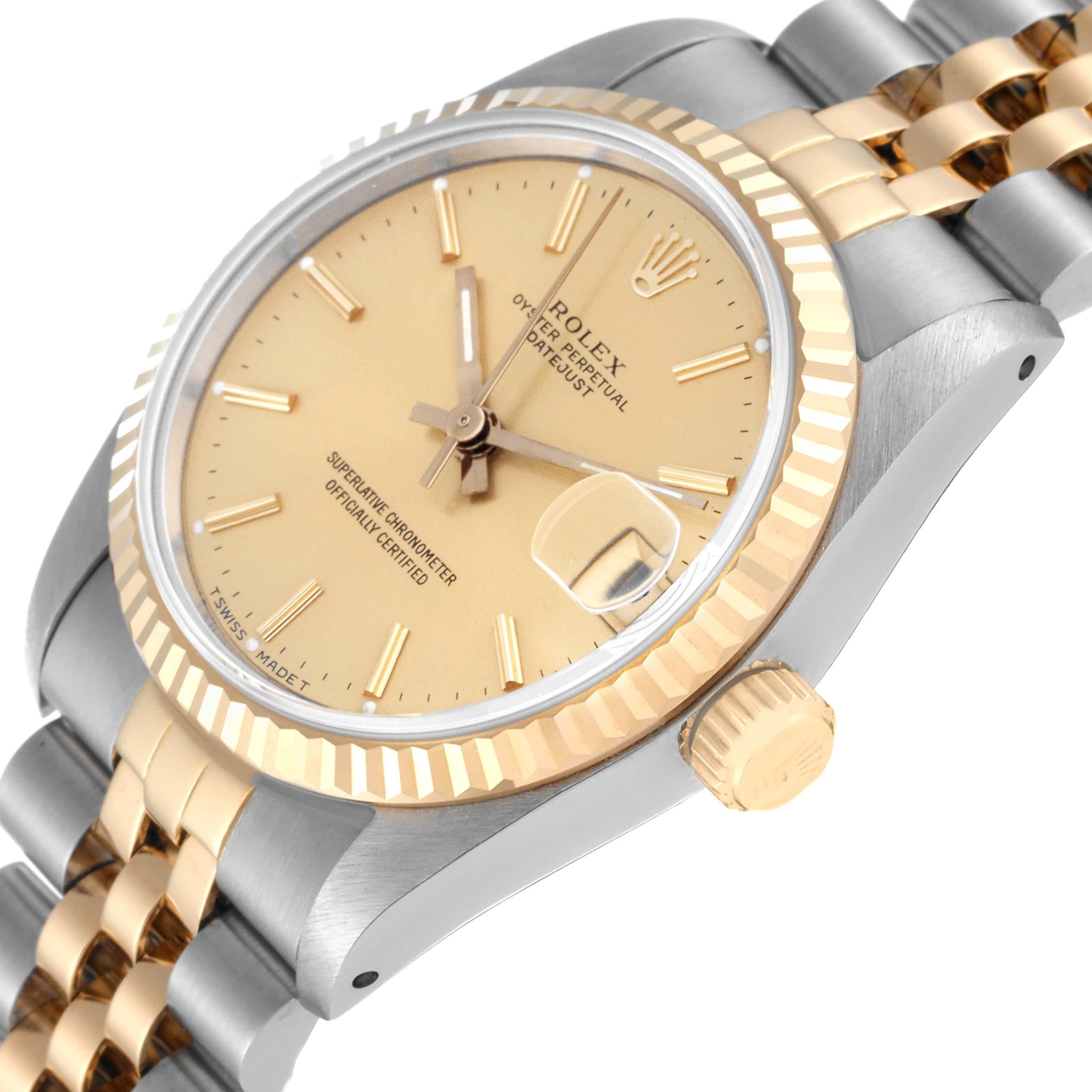 Rolex Datejust Midsize Champagne Dial Steel Yellow Gold Ladies Watch 68273 For Sale 2