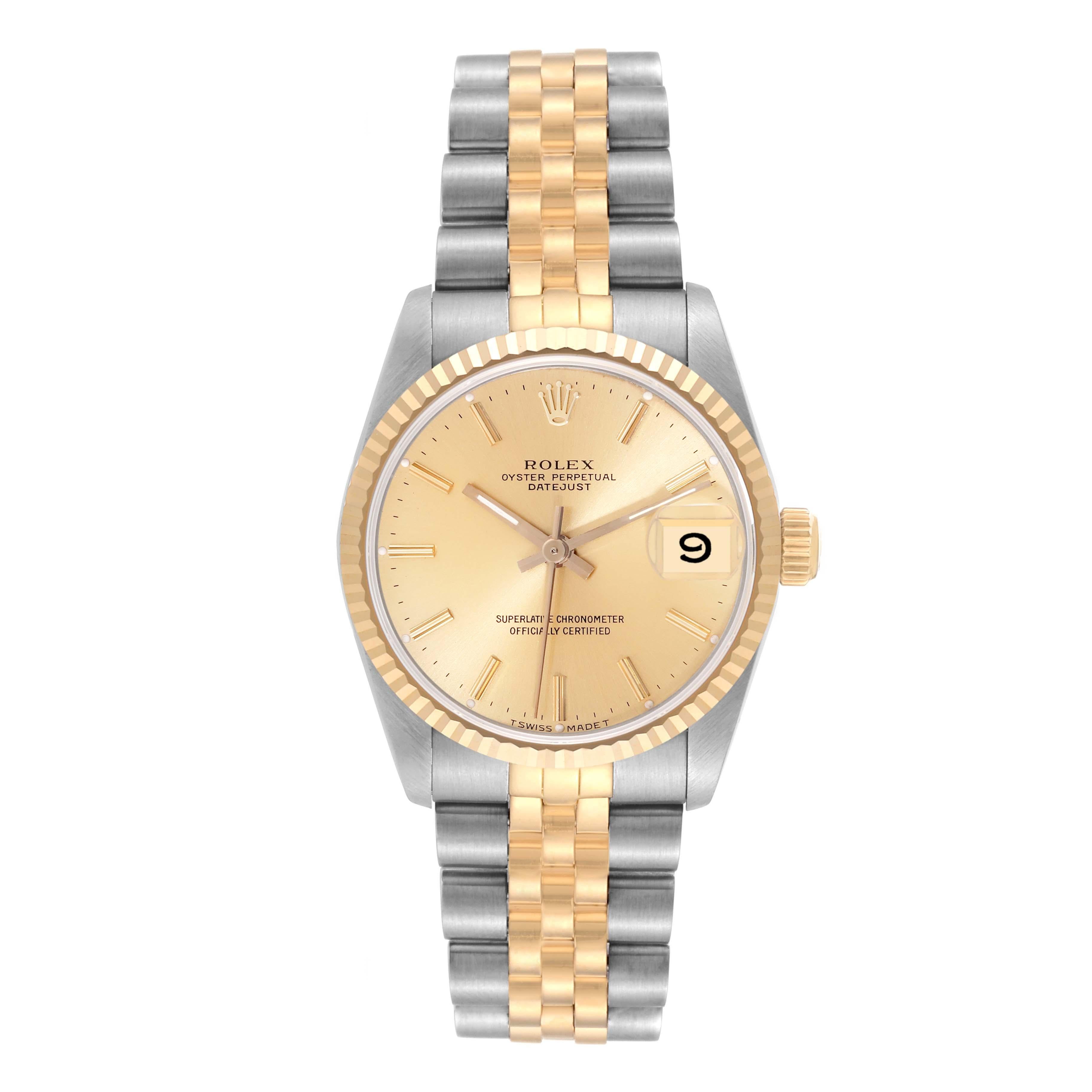 Rolex Datejust Midsize Champagne Dial Steel Yellow Gold Ladies Watch 68273 For Sale 4