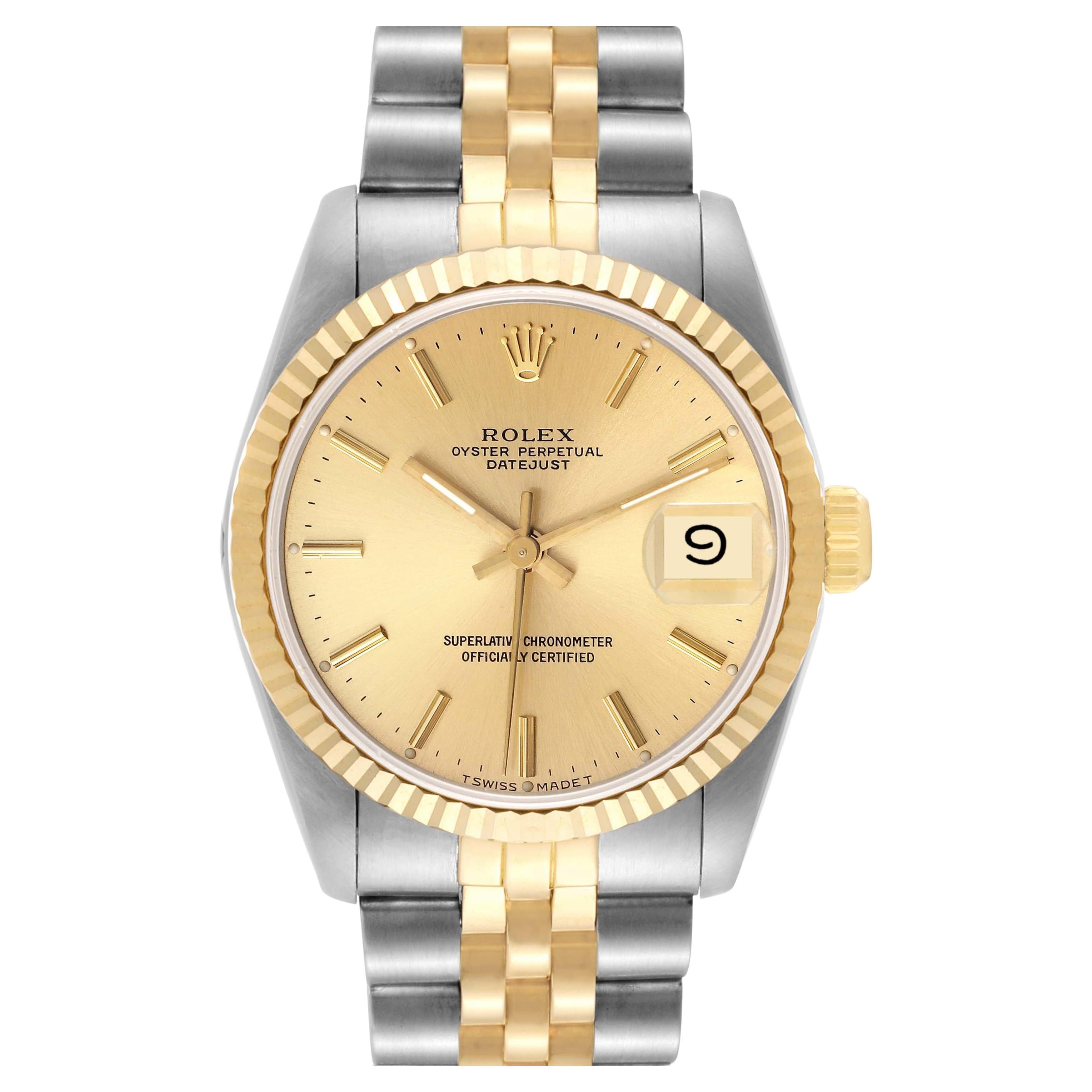 Rolex Datejust Midsize Champagne Dial Steel Yellow Gold Ladies Watch 68273