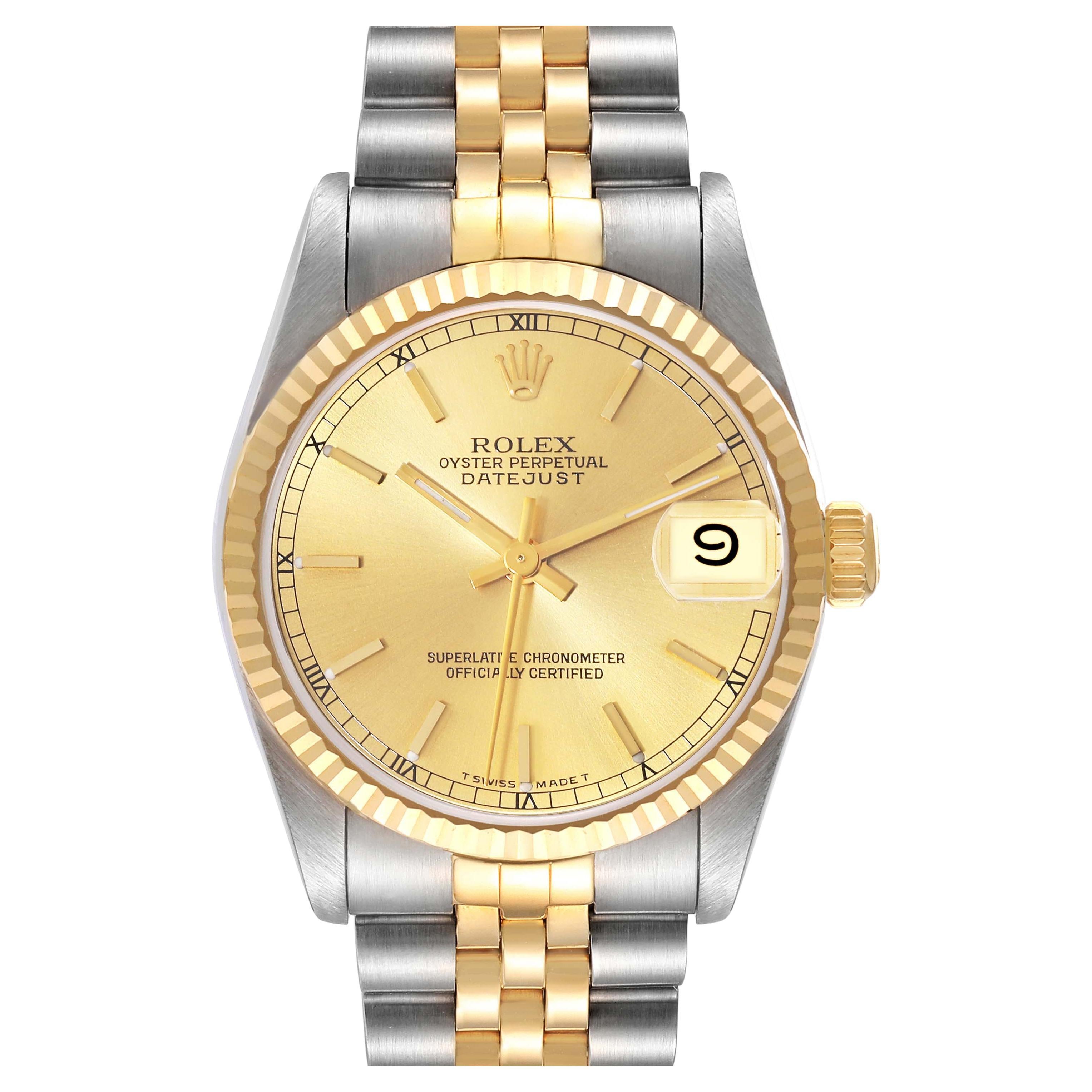 Rolex Datejust Midsize Champagne Dial Steel Yellow Gold Ladies Watch 68273