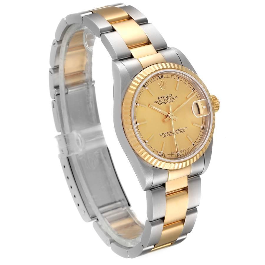 Rolex Datejust Midsize Champagne Dial Steel Yellow Gold Ladies Watch 78273 In Excellent Condition For Sale In Atlanta, GA