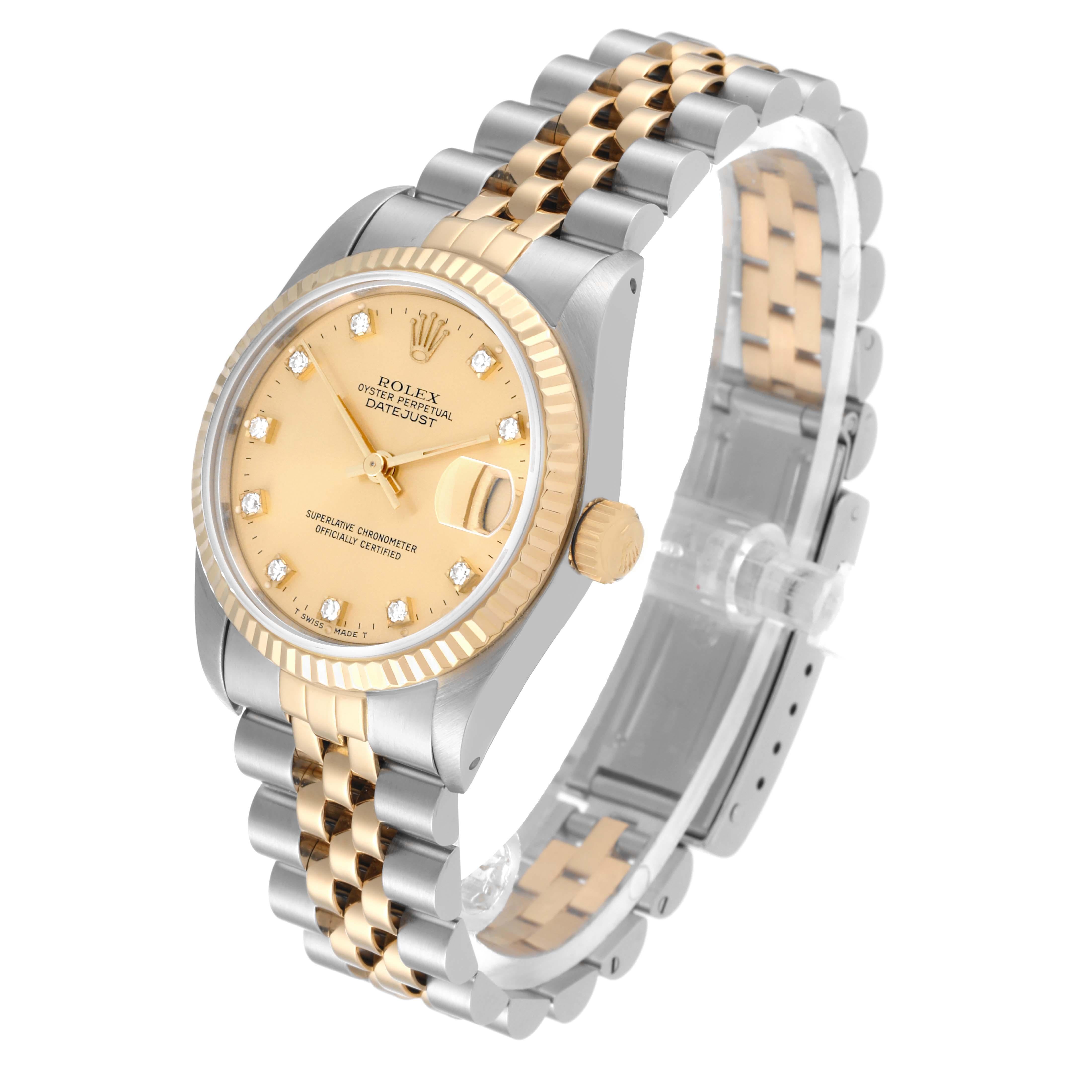 Rolex Datejust Midsize Diamond Dial Steel Yellow Gold Ladies Watch 68273 In Good Condition In Atlanta, GA