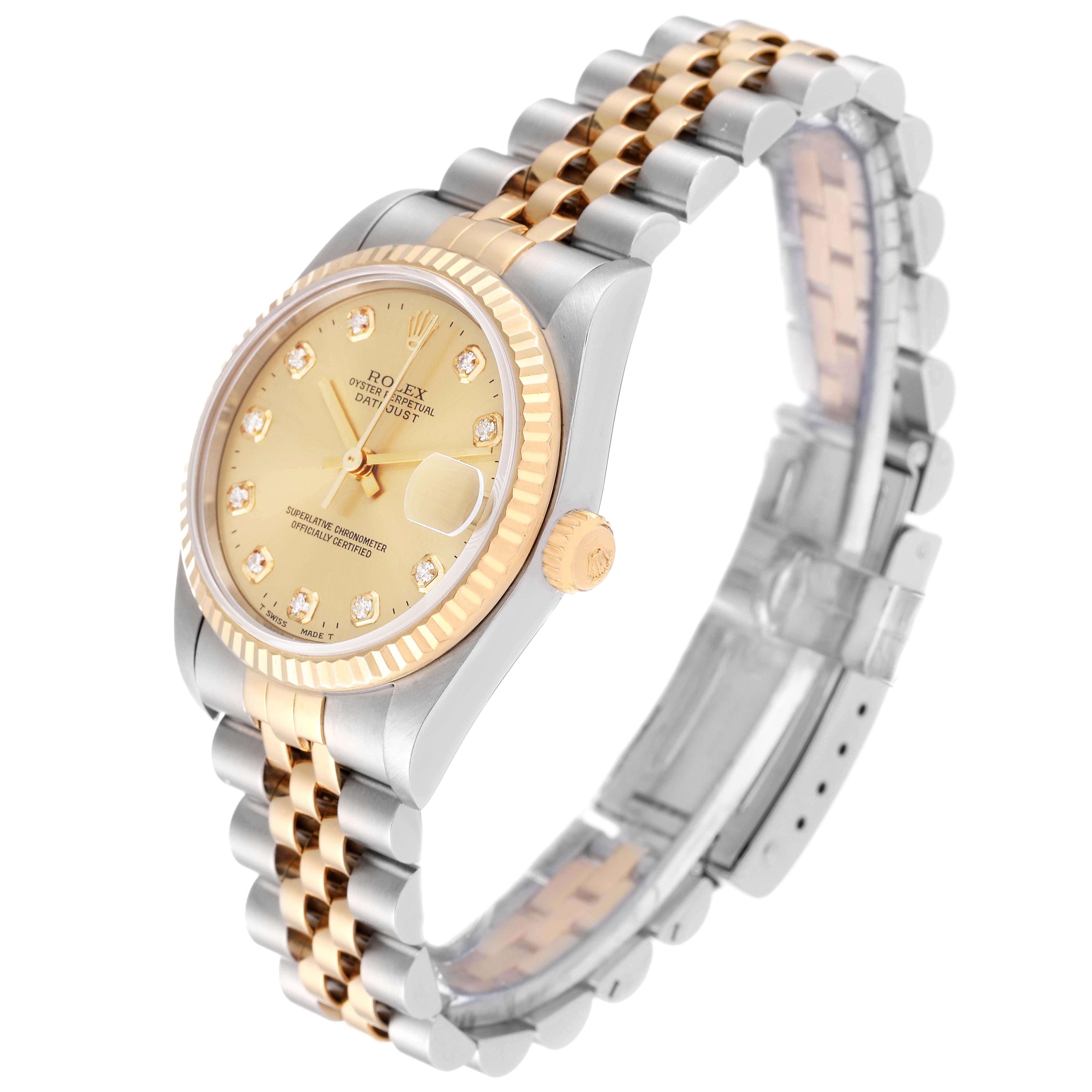 Women's Rolex Datejust Midsize Diamond Dial Steel Yellow Gold Ladies Watch 68273 For Sale