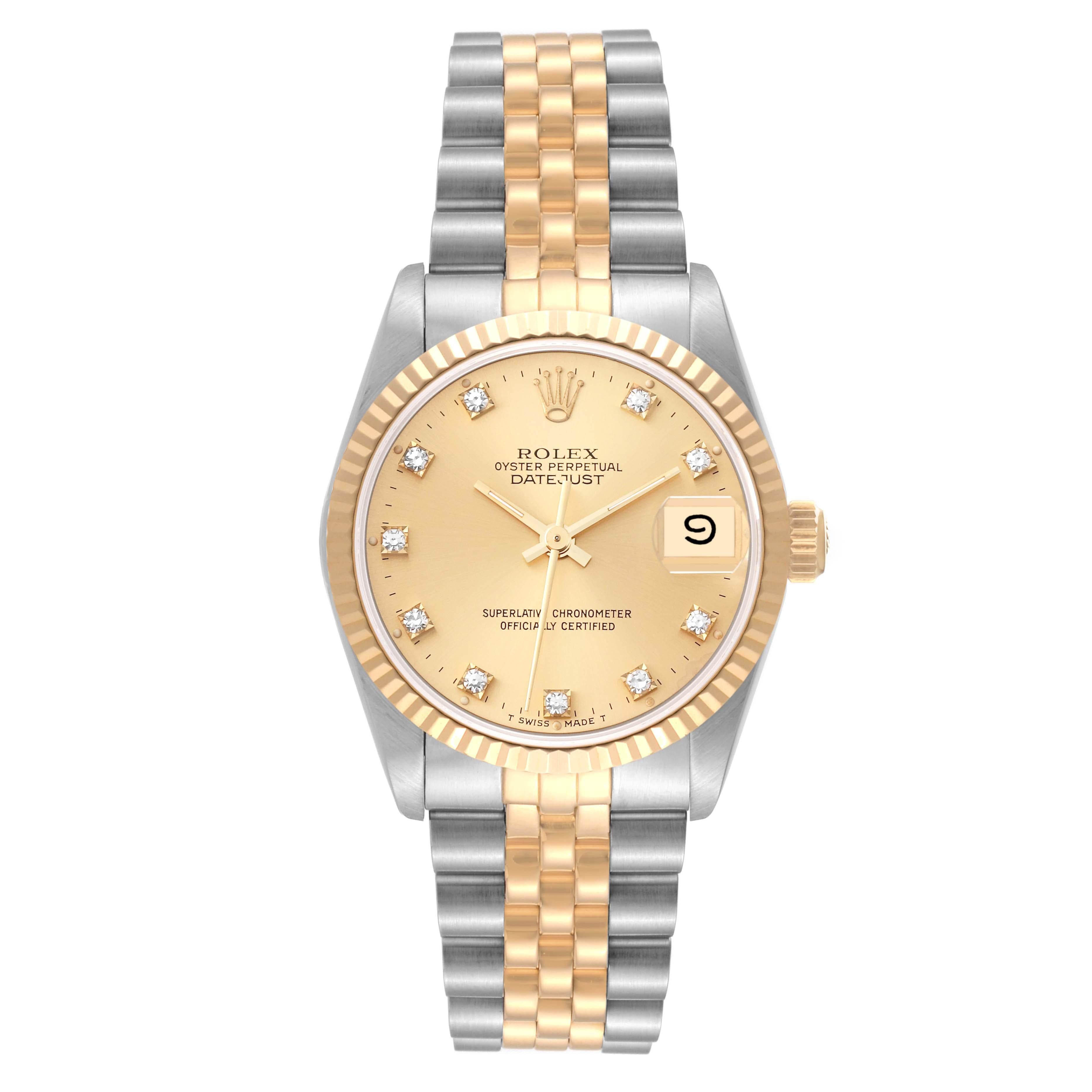 Women's Rolex Datejust Midsize Diamond Dial Steel Yellow Gold Ladies Watch 68273