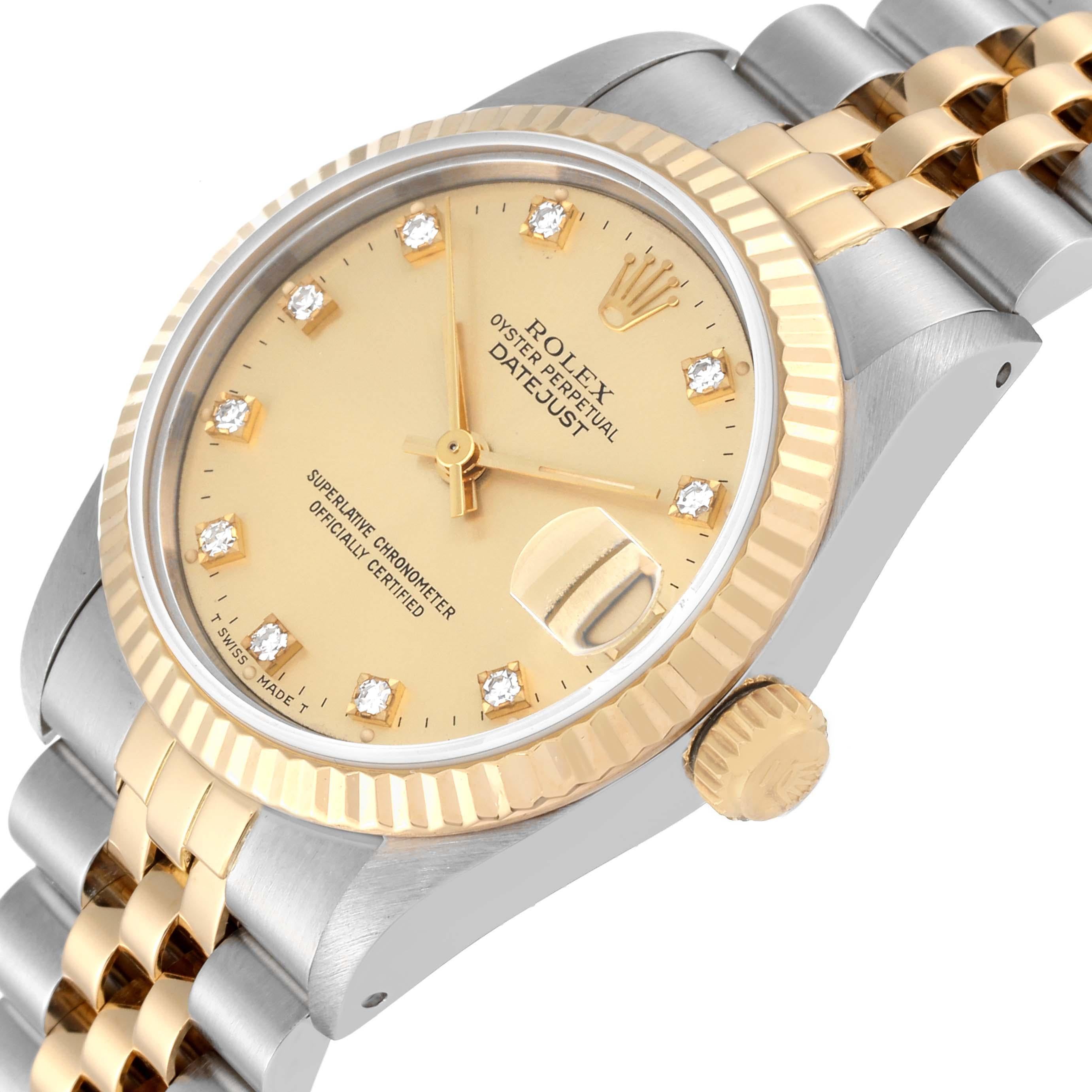 Rolex Datejust Midsize Diamond Dial Steel Yellow Gold Ladies Watch 68273 1