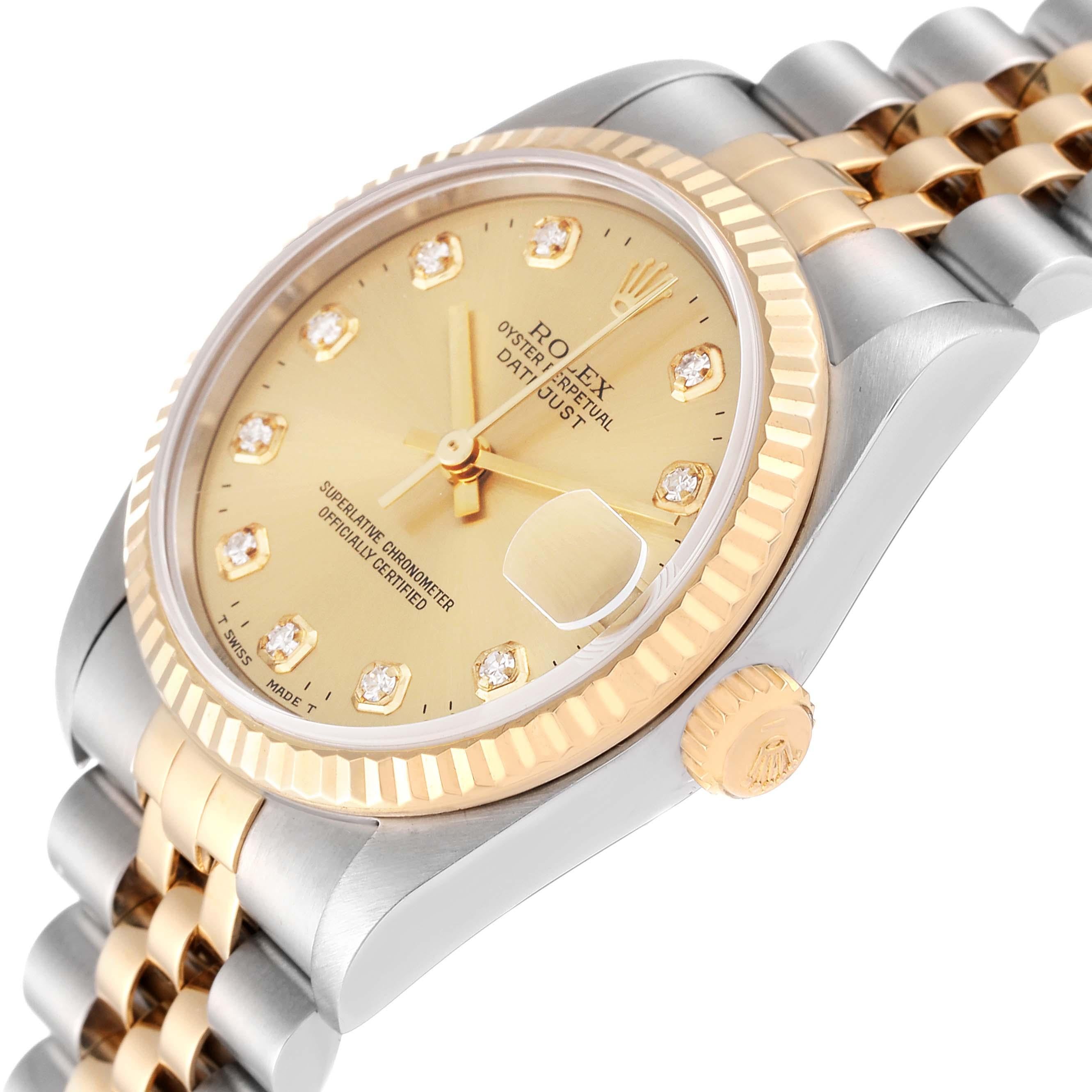 Rolex Datejust Midsize Diamond Dial Steel Yellow Gold Ladies Watch 68273 For Sale 1