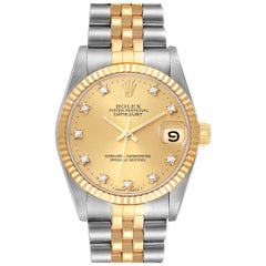 Rolex Datejust Midsize Diamond Dial Steel Yellow Gold Ladies Watch 68273