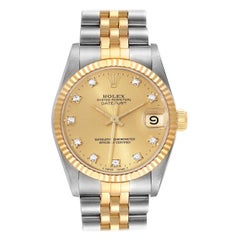 Rolex Datejust Midsize Diamond Dial Steel Yellow Gold Ladies Watch 68273