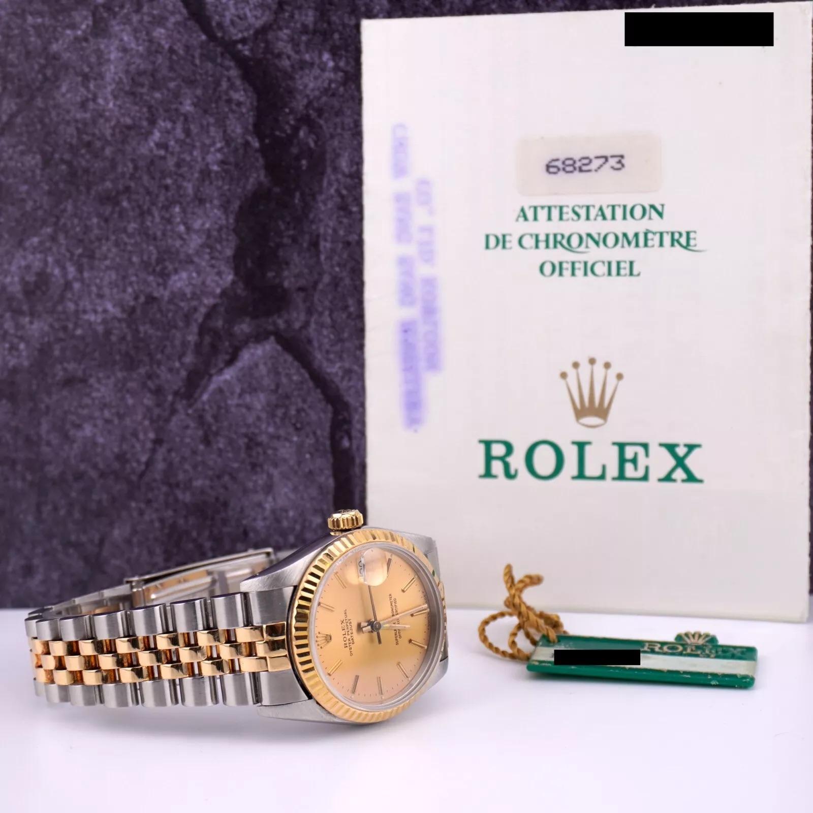 Women's or Men's Rolex Datejust Midsize Ladies 31mm 18k Gold & Steel Gold Dial Watch Ref: 68273 For Sale