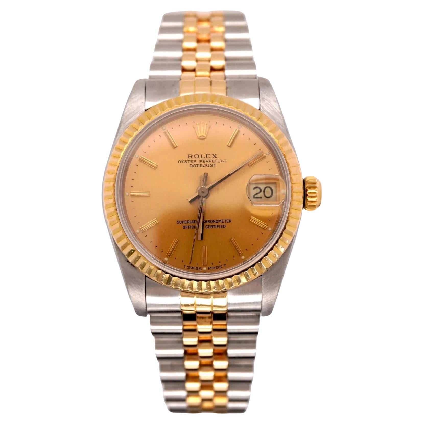 Rolex Datejust Midsize Ladies 31mm 18k Gold & Steel Gold Dial Watch Ref: 68273 For Sale