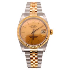 Retro Rolex Datejust Midsize Ladies 31mm 18k Gold & Steel Gold Dial Watch Ref: 68273