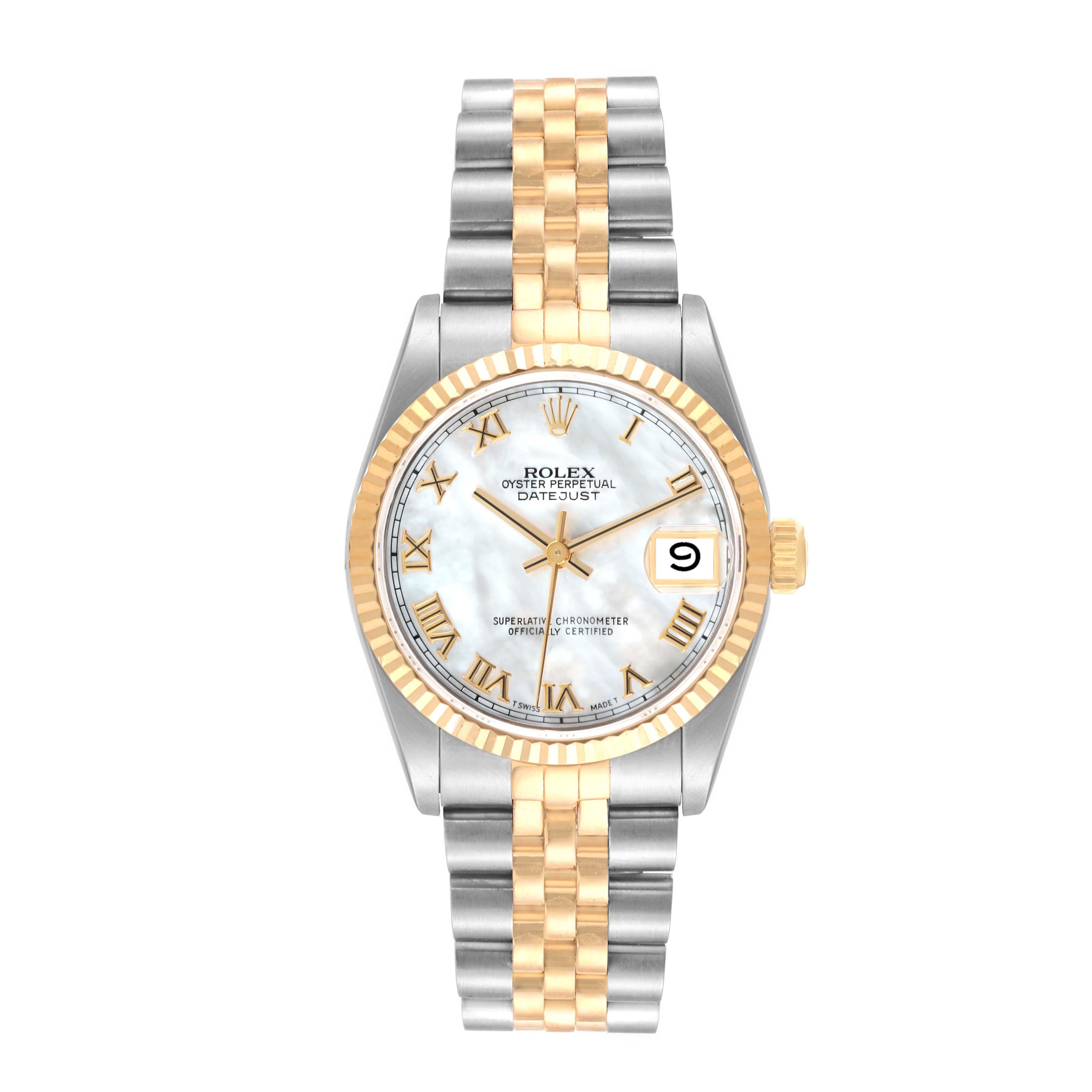 Women's Rolex Datejust Midsize Mother of Pearl Dial Steel Yellow Gold Ladies Watch 68273