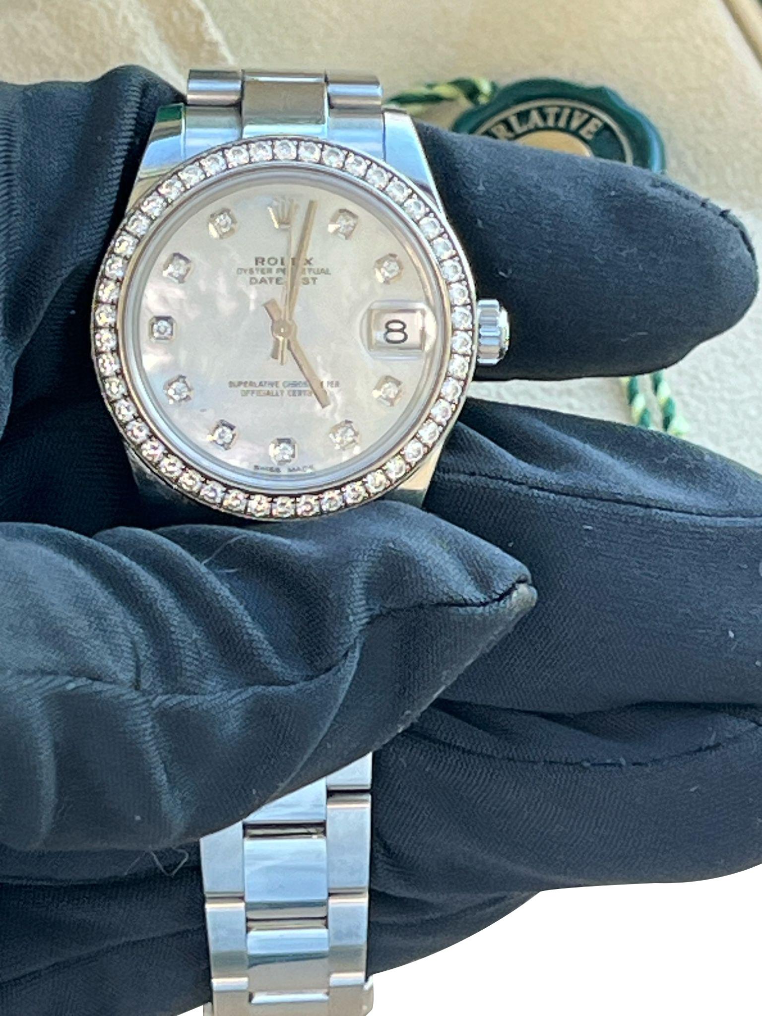 Rolex Datejust Midsize Mother of Pearl Diamond Dial Bezel Steel Watch 178384 For Sale 6