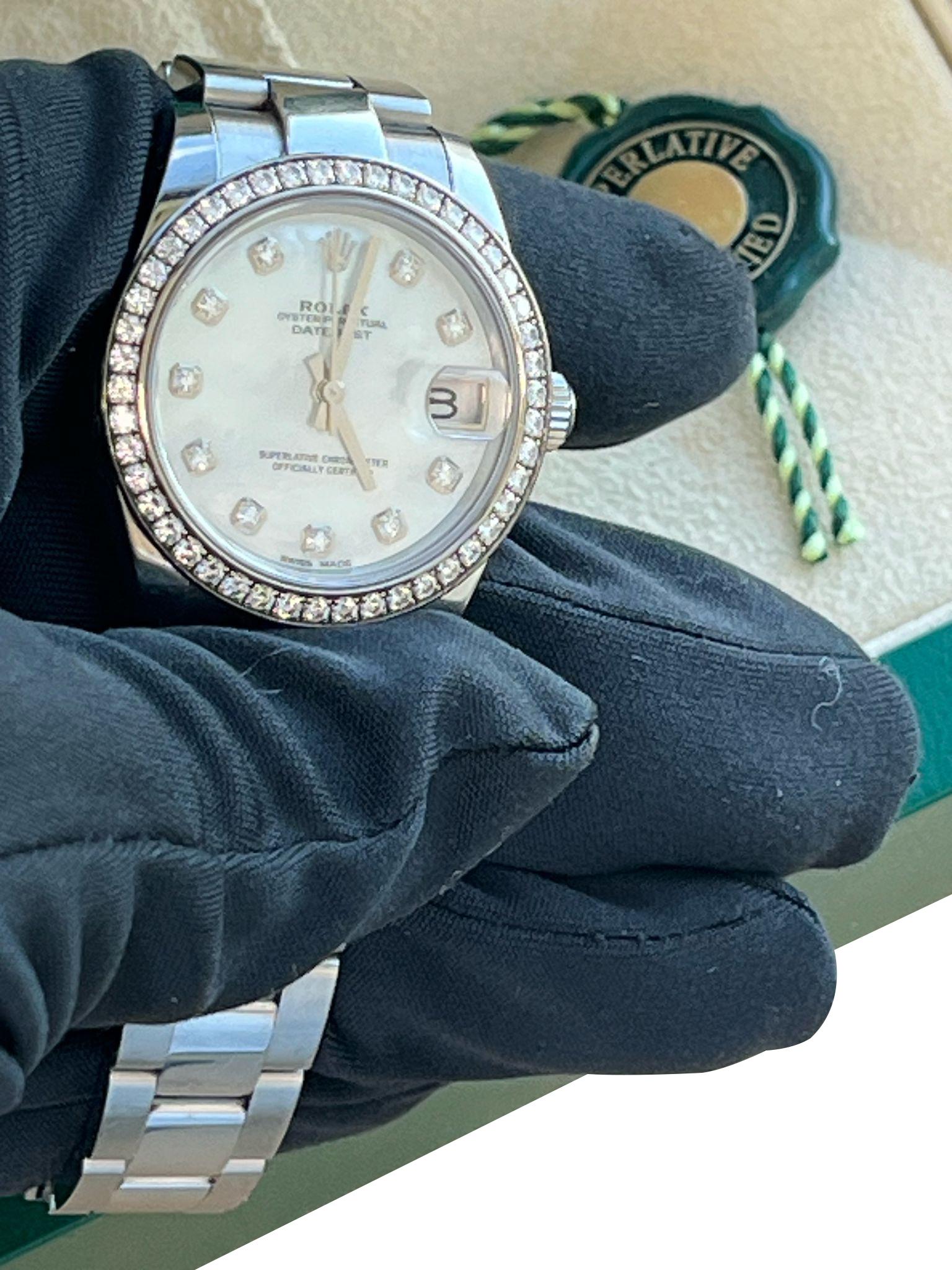 Rolex Datejust Midsize Mother of Pearl Diamond Dial Bezel Steel Watch 178384 For Sale 9