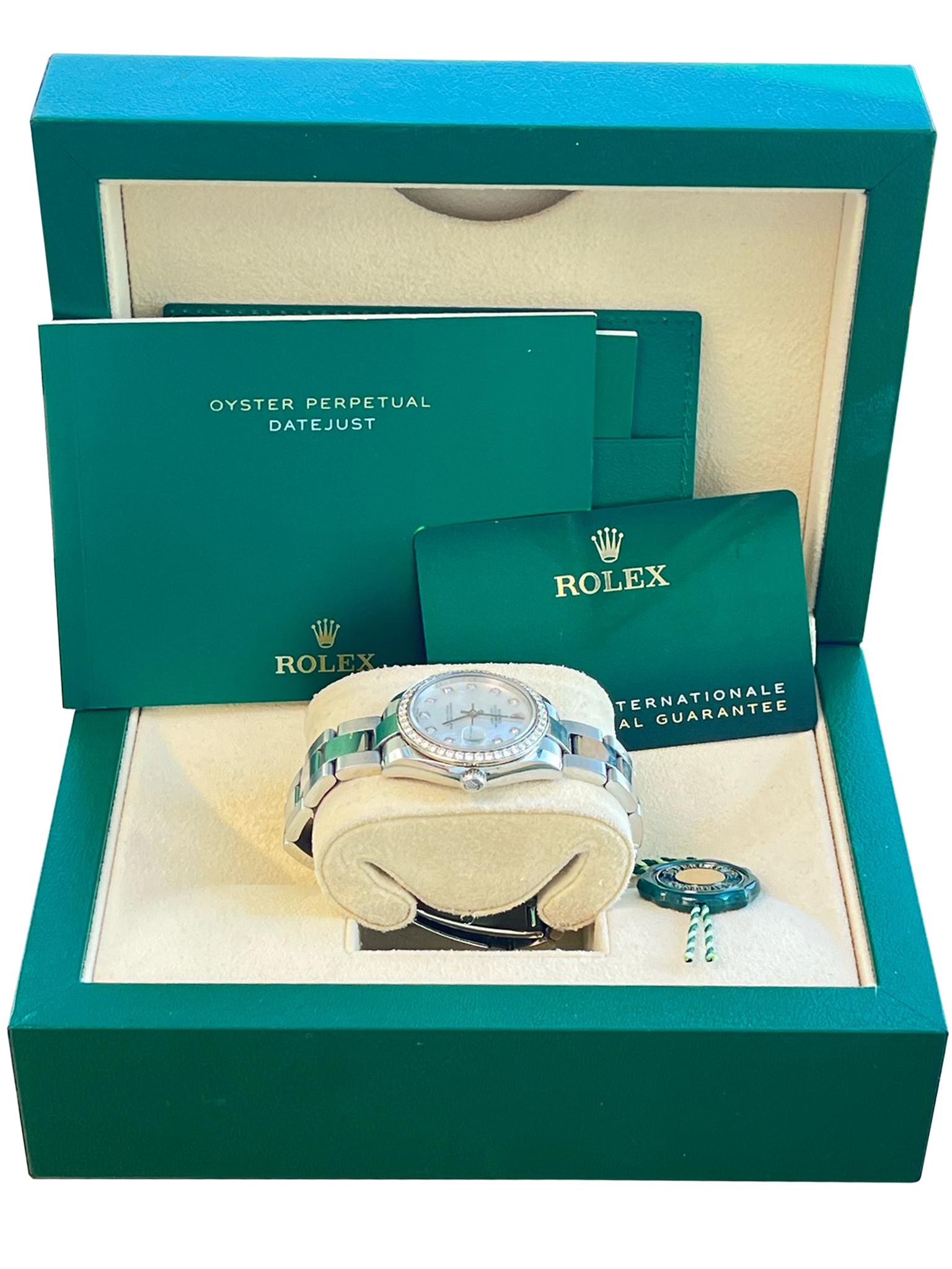 Rolex Datejust Midsize Mother of Pearl Diamond Dial Bezel Steel Watch 178384 For Sale 1