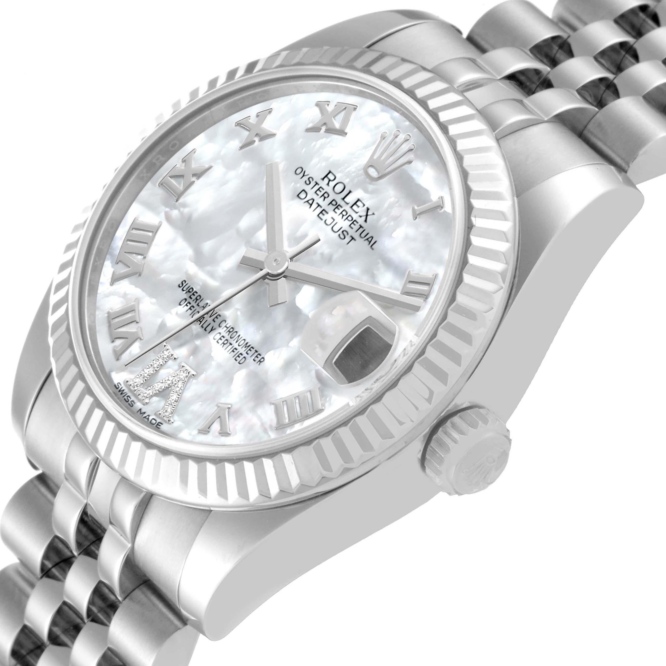 Rolex Datejust Midsize Mother Of Pearl Diamond Dial Steel White Gold Watch For Sale 7