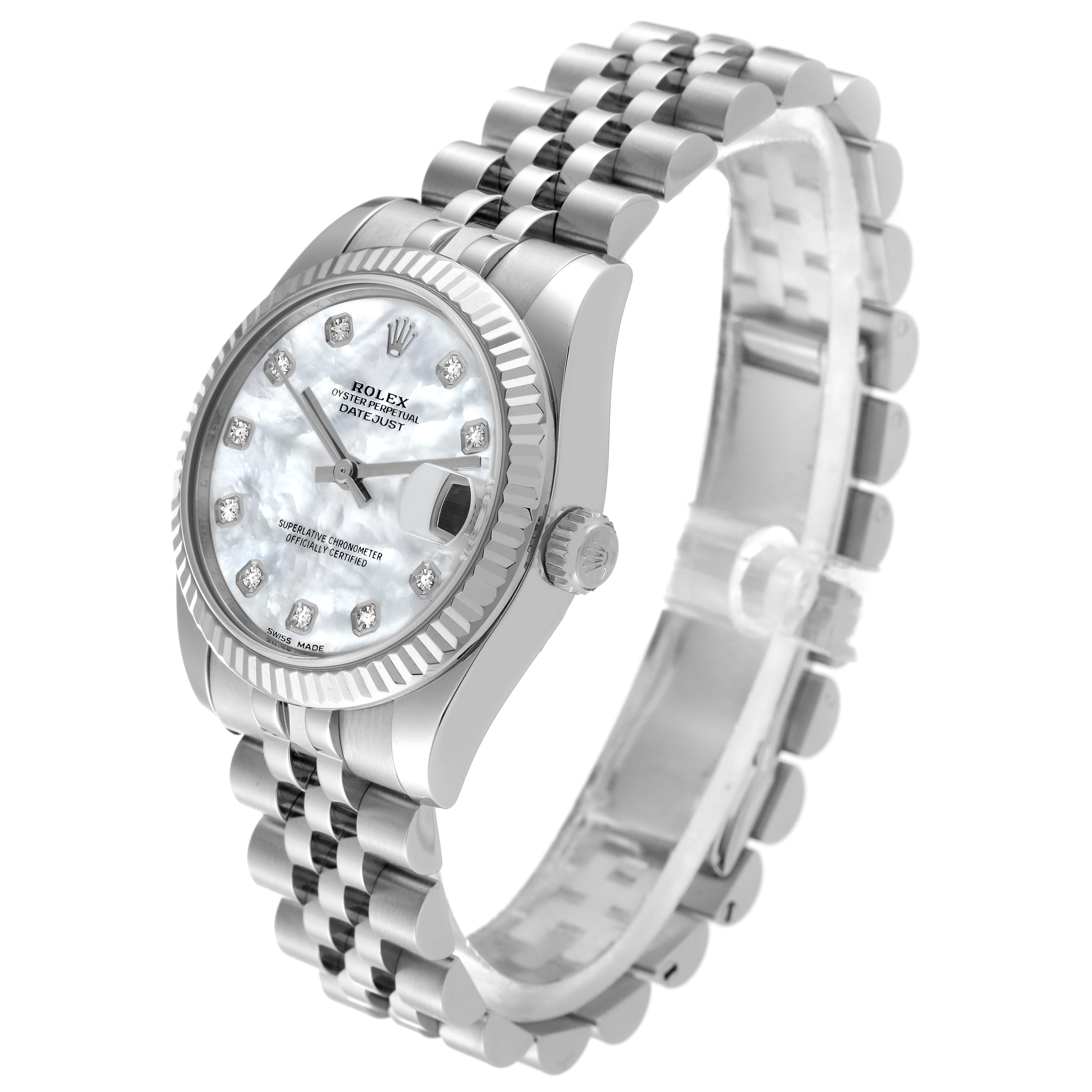 Rolex Datejust Midsize Montre nacre cadran diamant acier or blanc en vente 3