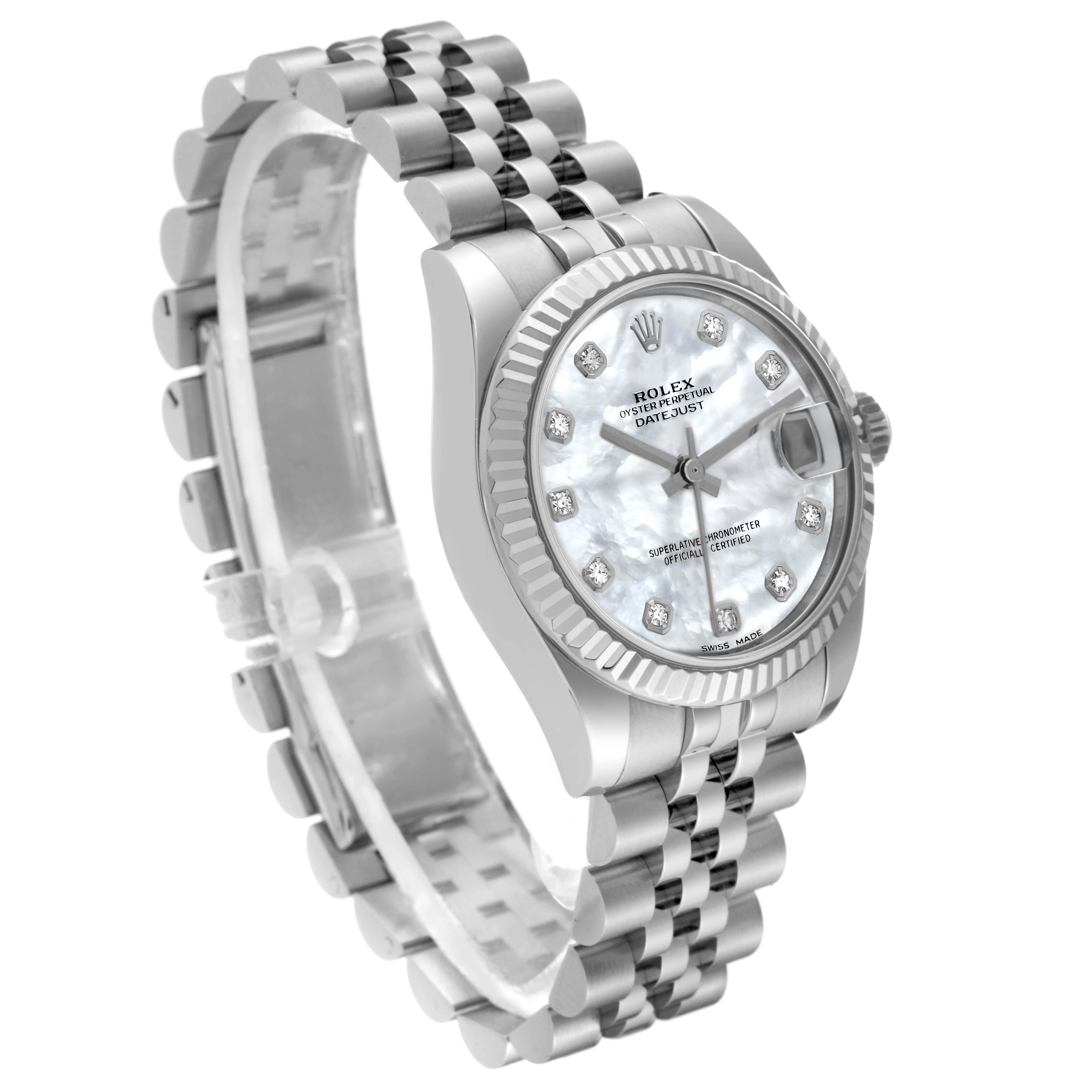 Rolex Datejust Midsize Montre nacre cadran diamant acier or blanc en vente 4